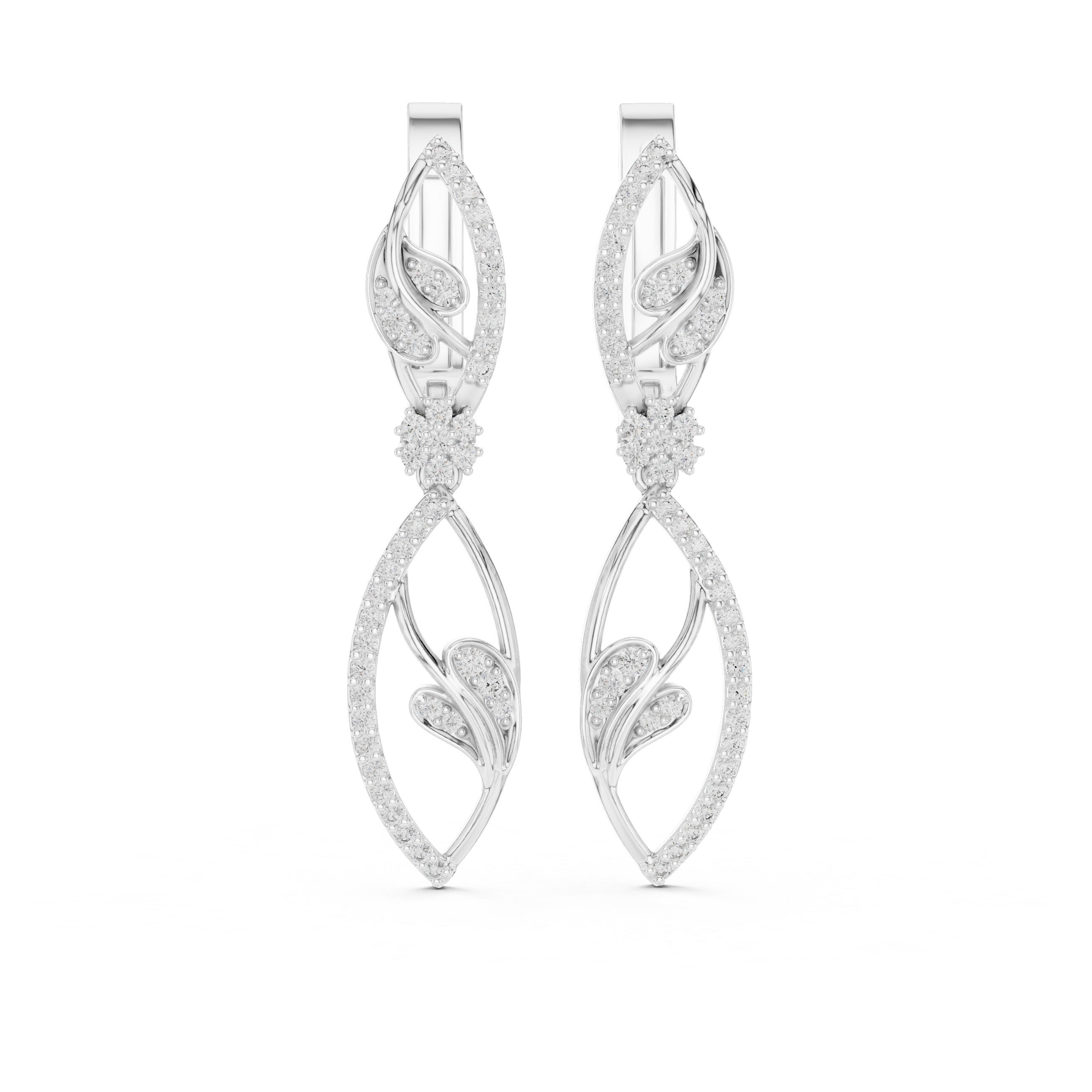 Elegant Floral Vine Diamond Drop Earrings