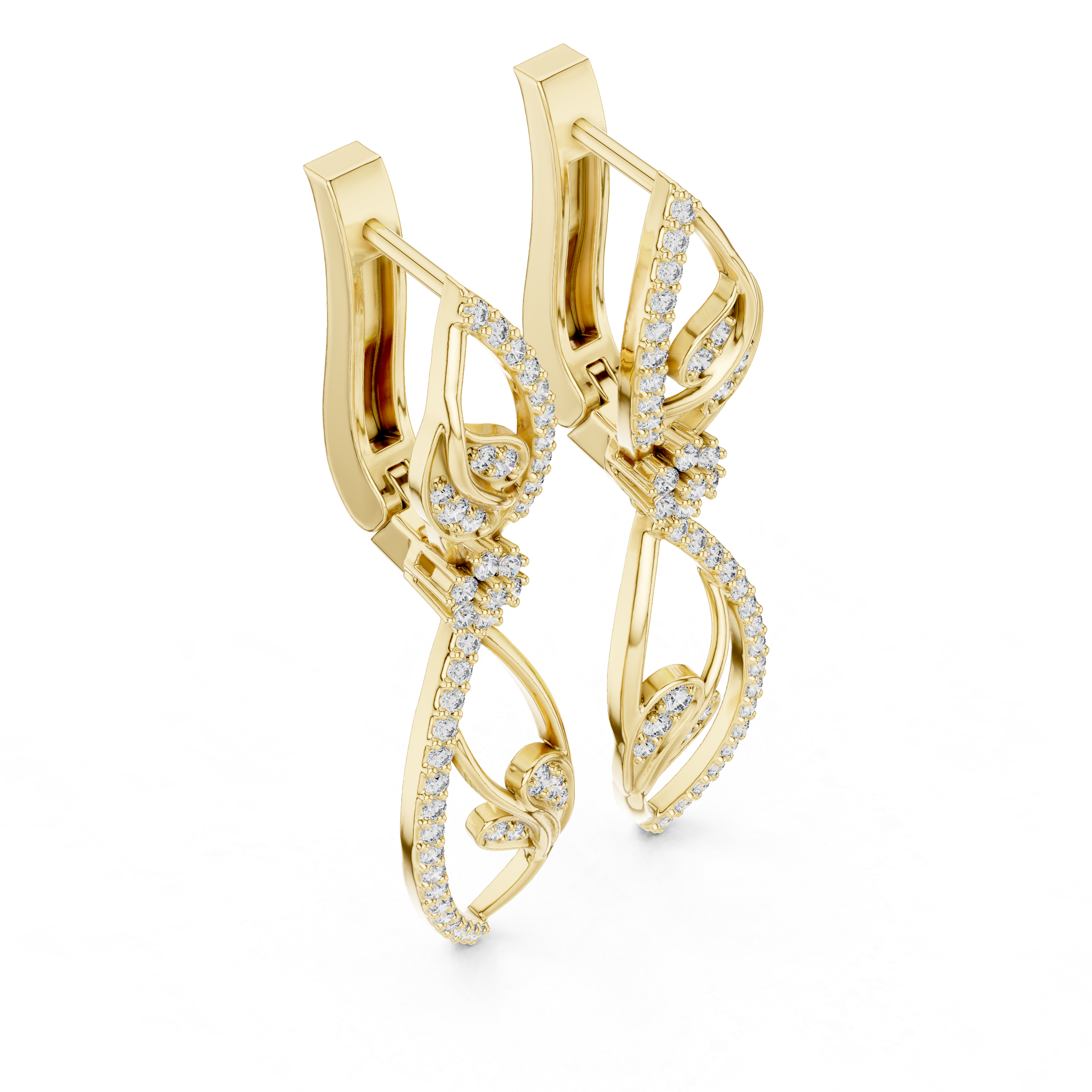 Elegant Floral Vine Diamond Drop Earrings