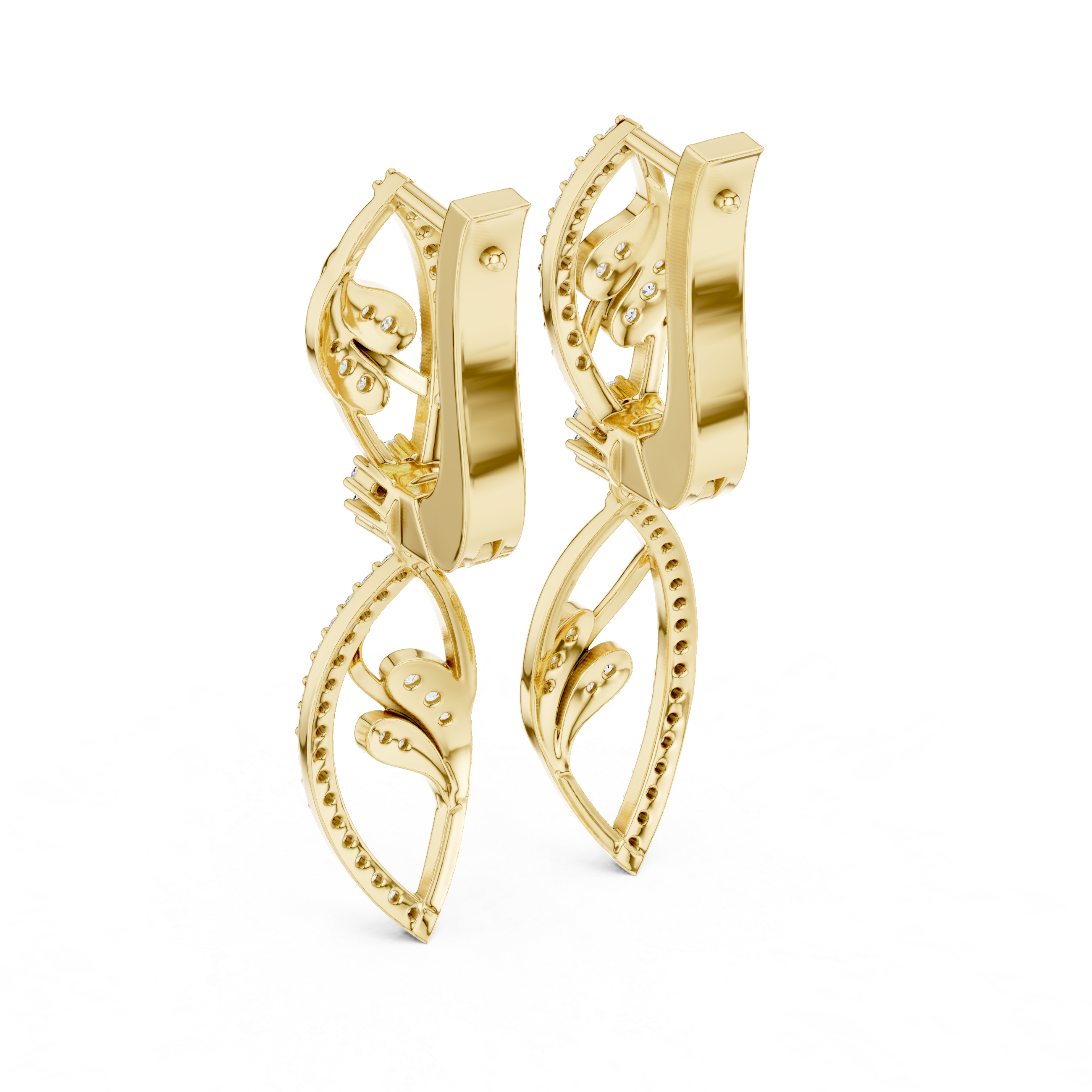 Elegant Floral Vine Diamond Drop Earrings
