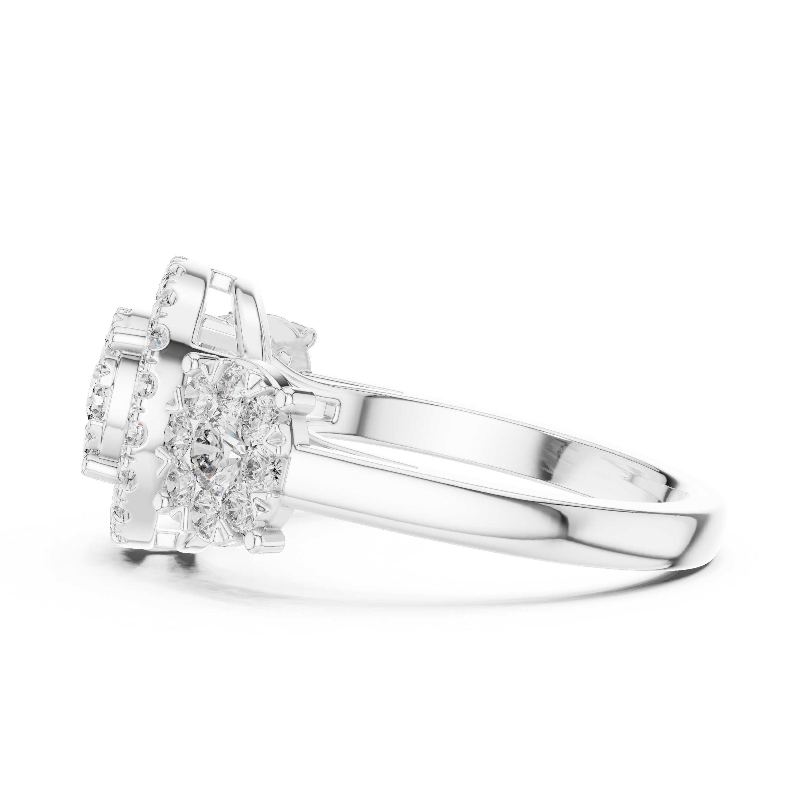 Luxury Three-Stone Diamond Halo Ring – Vintage Cluster Engagement Ring
