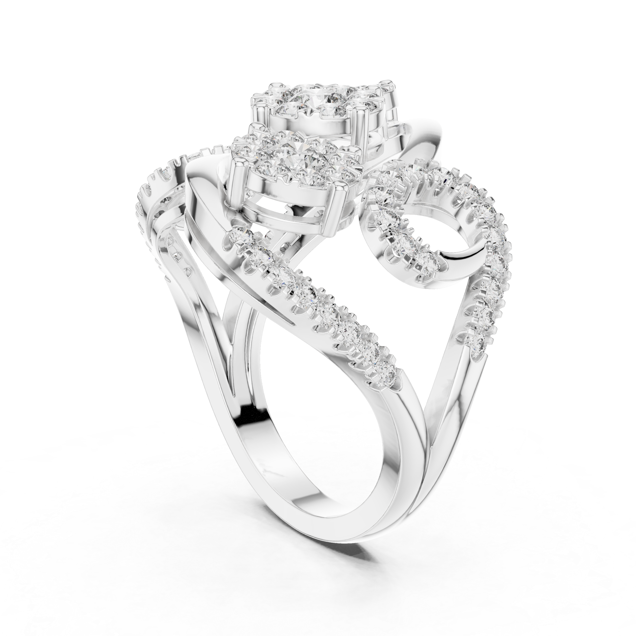 Luxury Diamond Swirl Cocktail Ring – Triple Cluster Halo Statement Ring