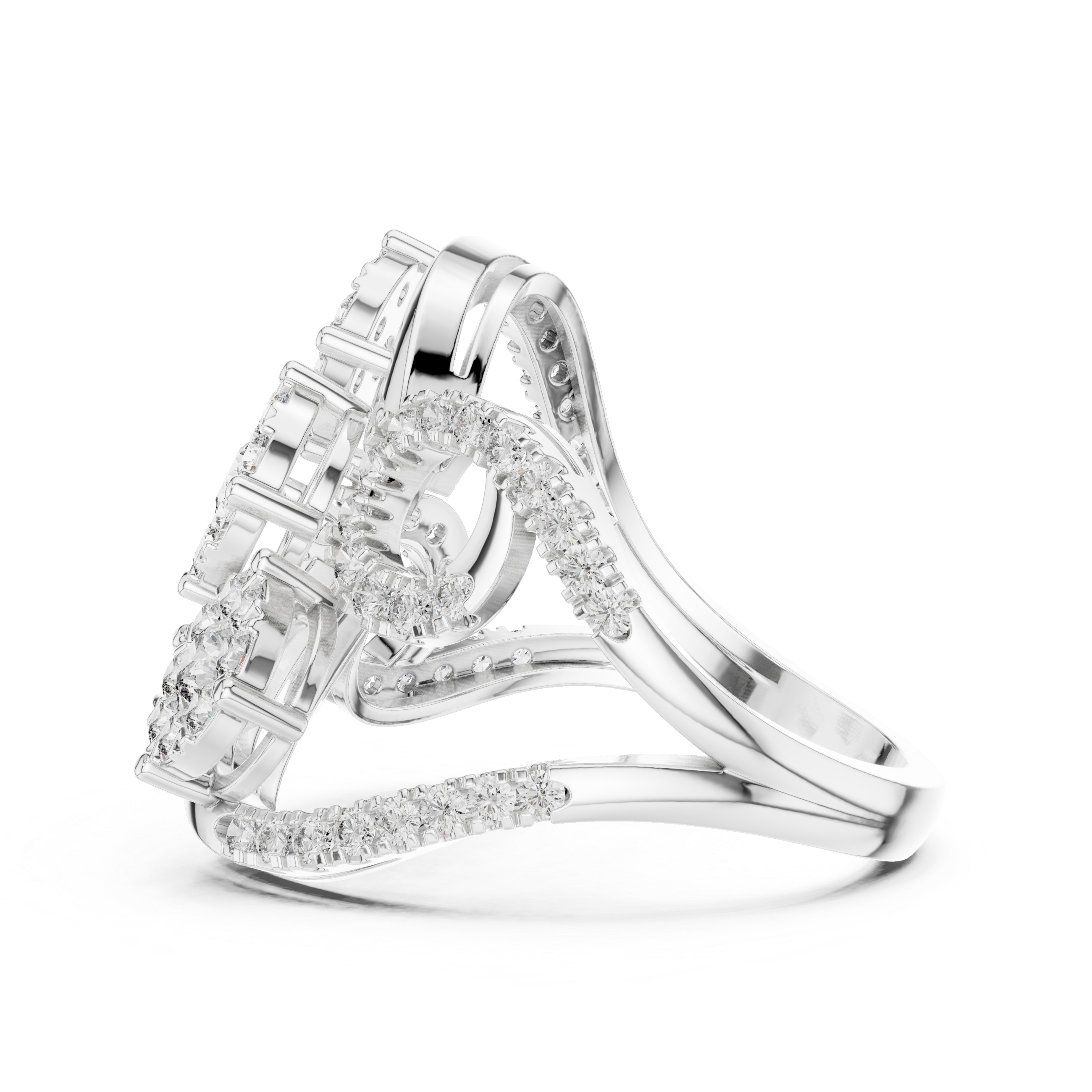 Luxury Diamond Swirl Cocktail Ring – Triple Cluster Halo Statement Ring