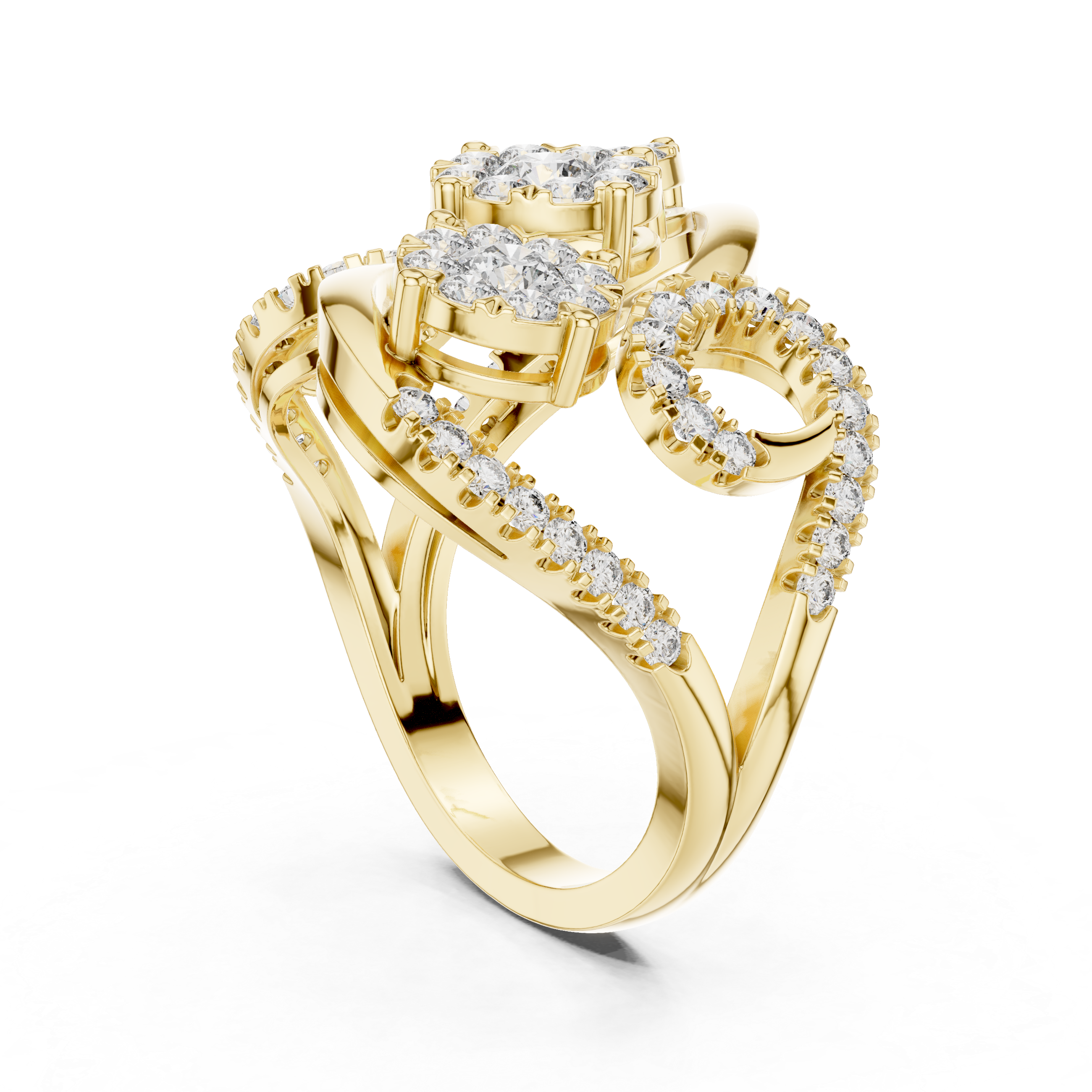 Luxury Diamond Swirl Cocktail Ring – Triple Cluster Halo Statement Ring