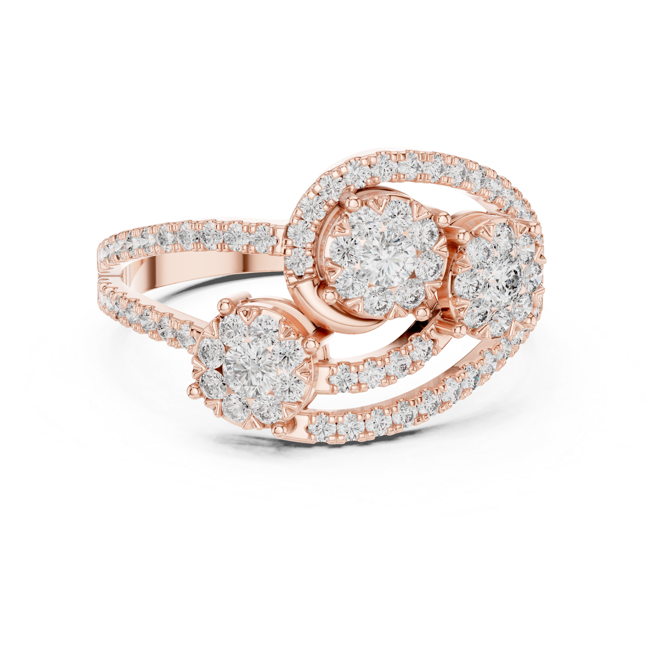 Triple Halo Diamond Cluster Ring – Open Split Shank Statement Ring