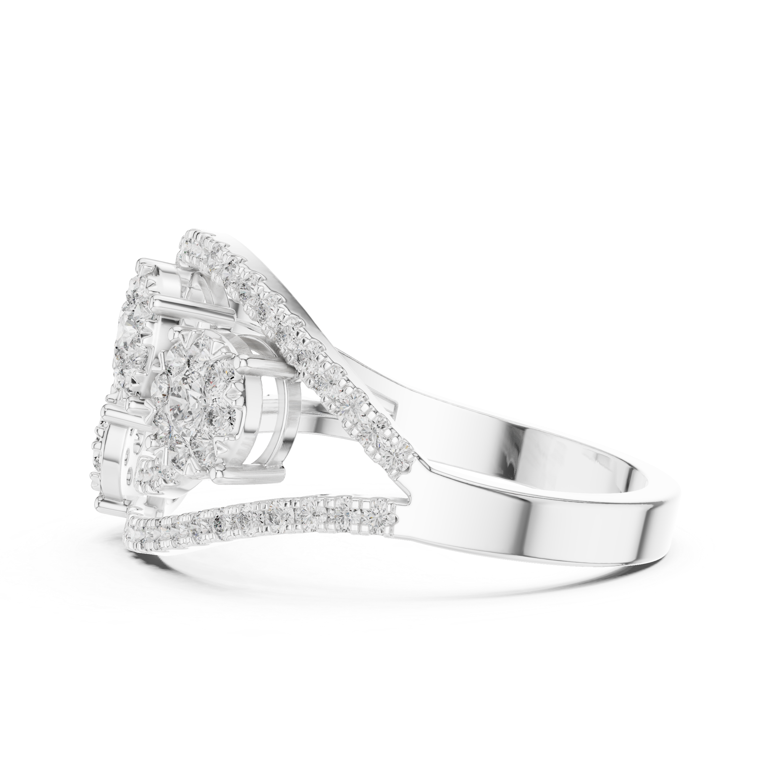 Triple Halo Diamond Cluster Ring – Open Split Shank Statement Ring