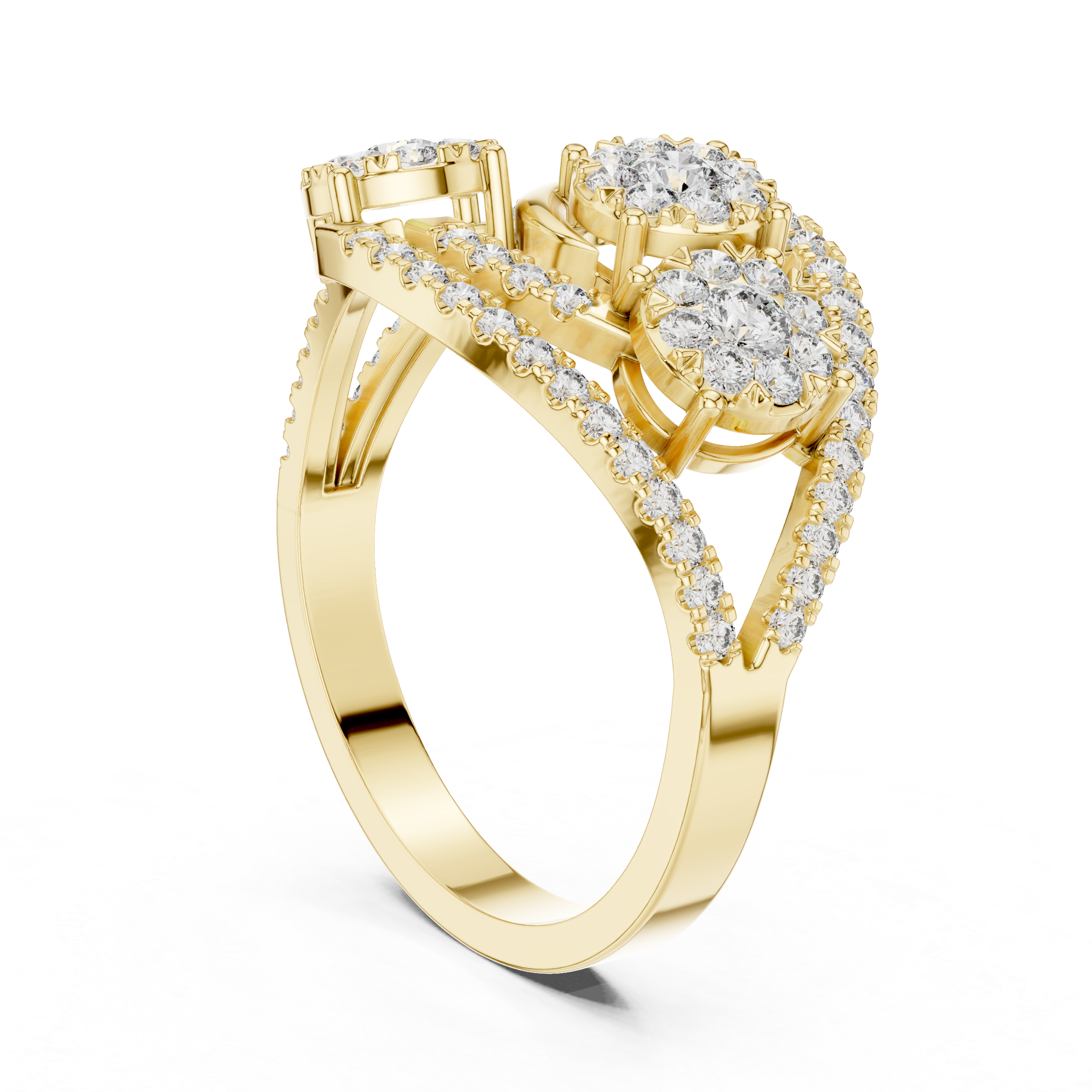 Triple Halo Diamond Cluster Ring – Open Split Shank Statement Ring