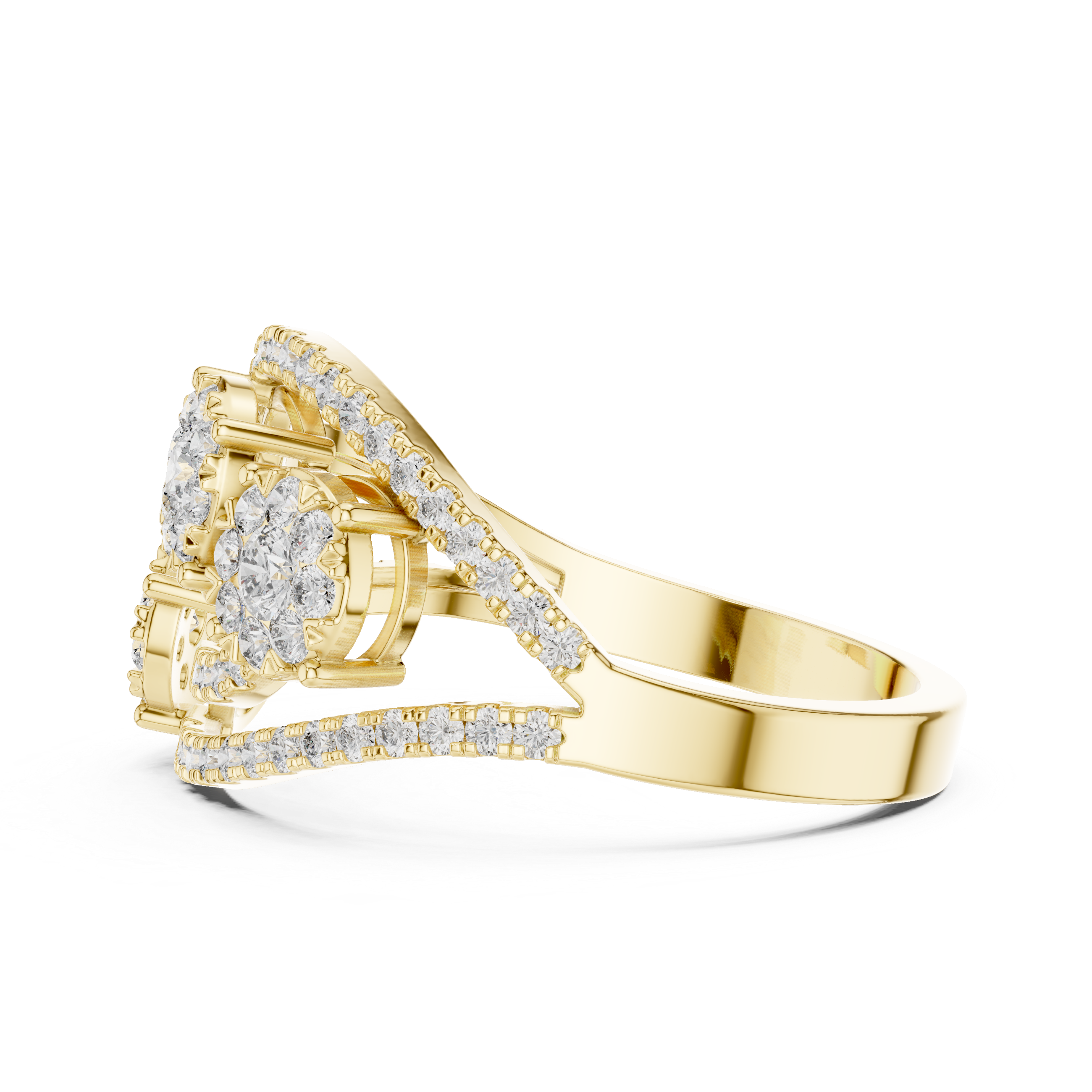 Triple Halo Diamond Cluster Ring – Open Split Shank Statement Ring