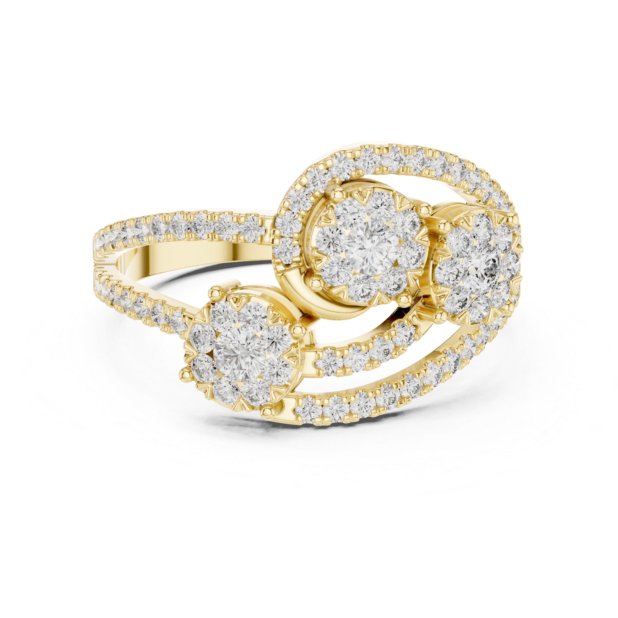 Triple Halo Diamond Cluster Ring – Open Split Shank Statement Ring