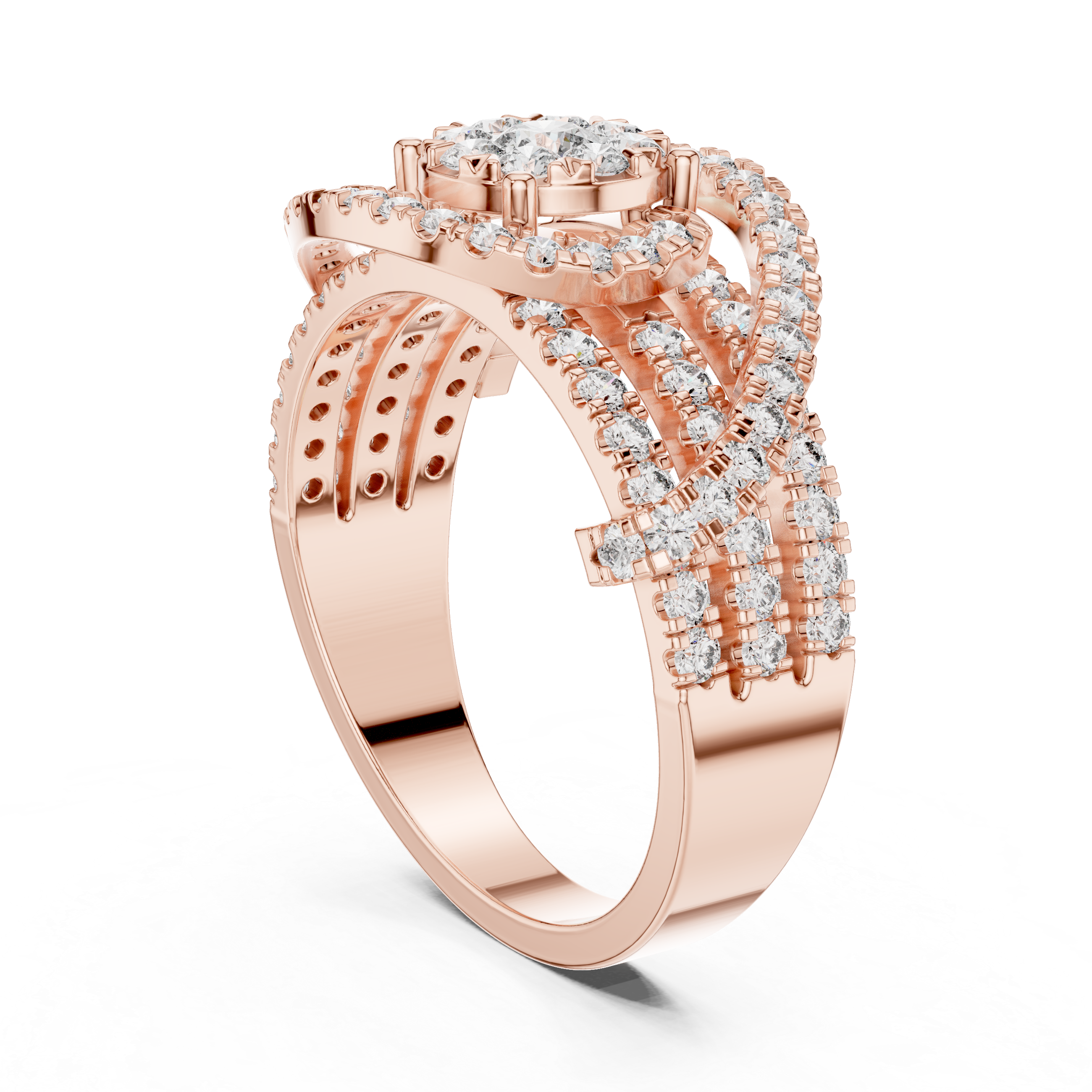 Diamond Swirl Halo Ring – Pavé Openwork Statement Ring