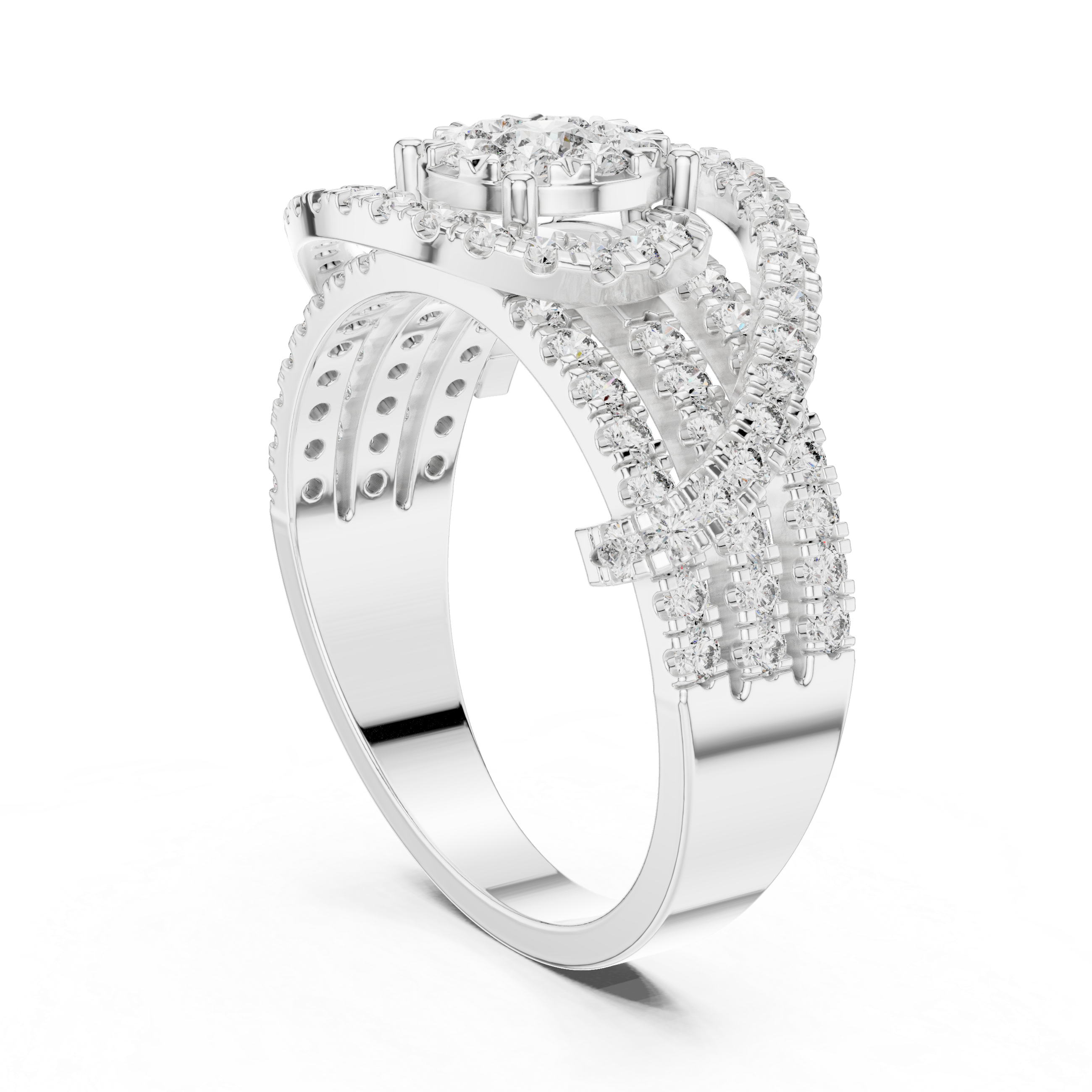 Diamond Swirl Halo Ring – Pavé Openwork Statement Ring