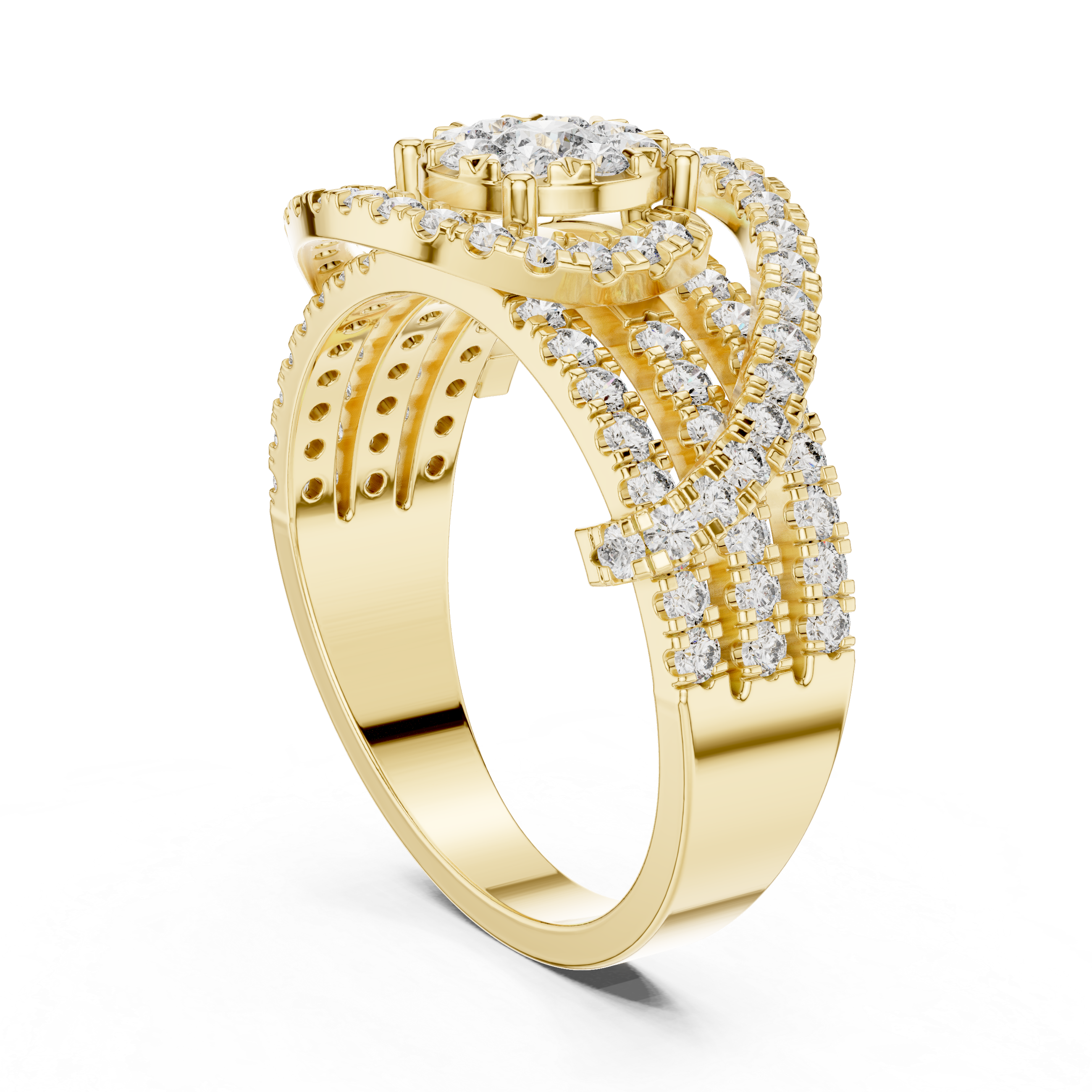 Diamond Swirl Halo Ring – Pavé Openwork Statement Ring