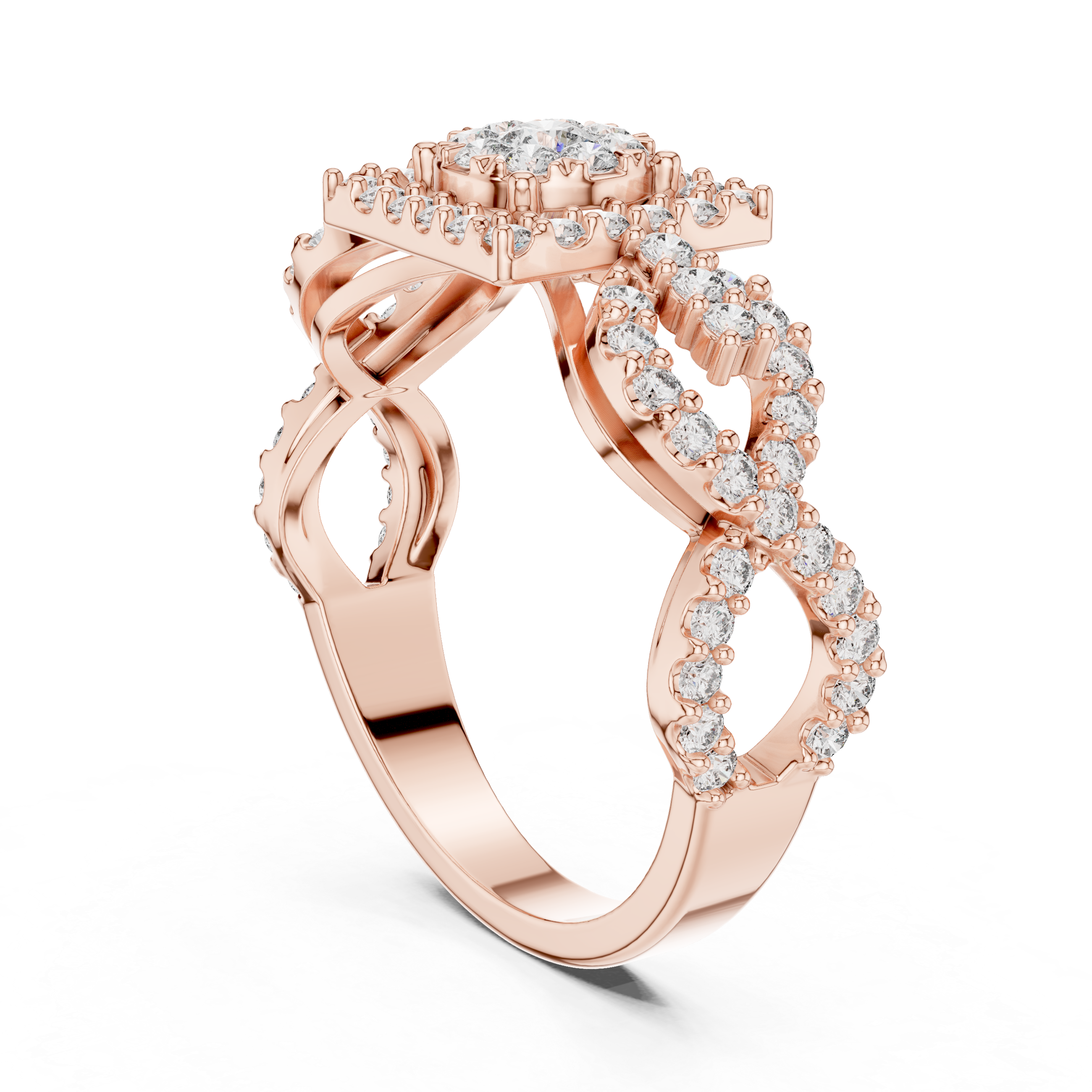 Square Halo Diamond Cluster Ring with Infinity Split Shank