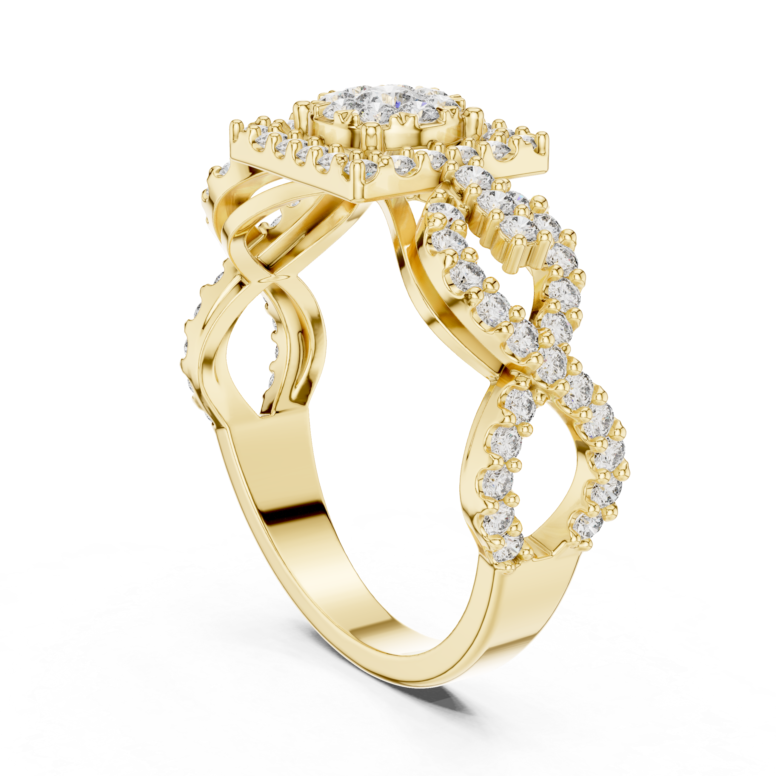 Square Halo Diamond Cluster Ring with Infinity Split Shank