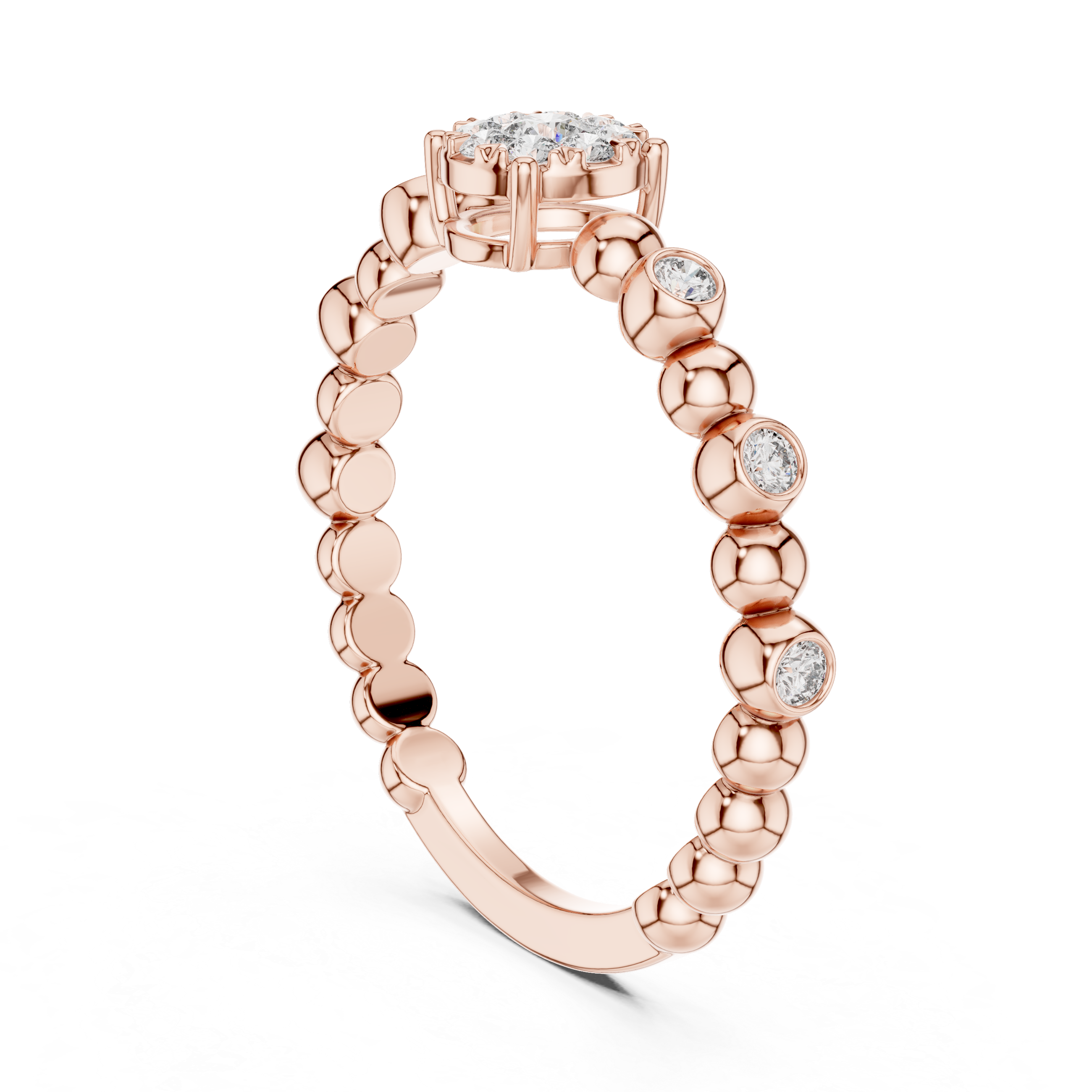 Diamond Cluster Beaded Band Ring with Bezel-Set Accents