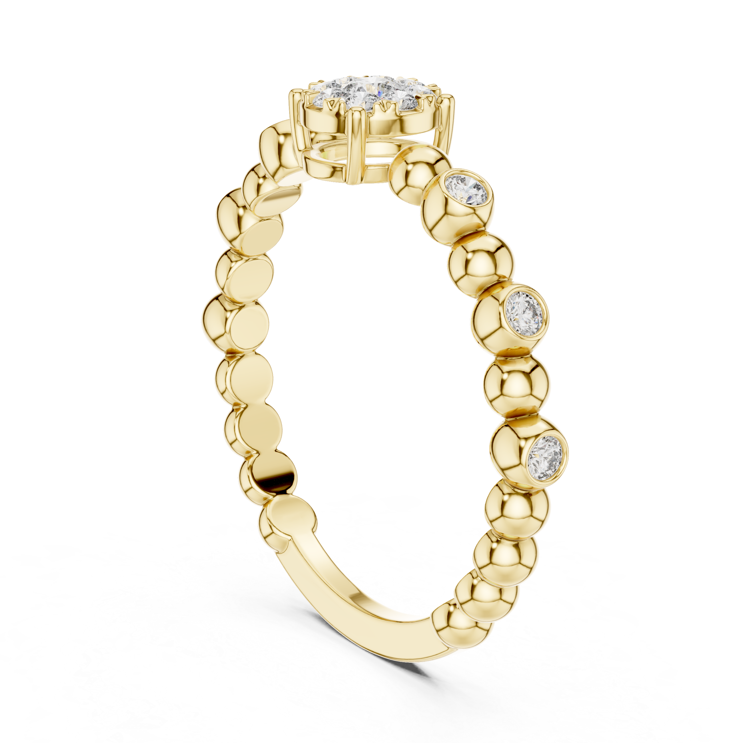Diamond Cluster Beaded Band Ring with Bezel-Set Accents