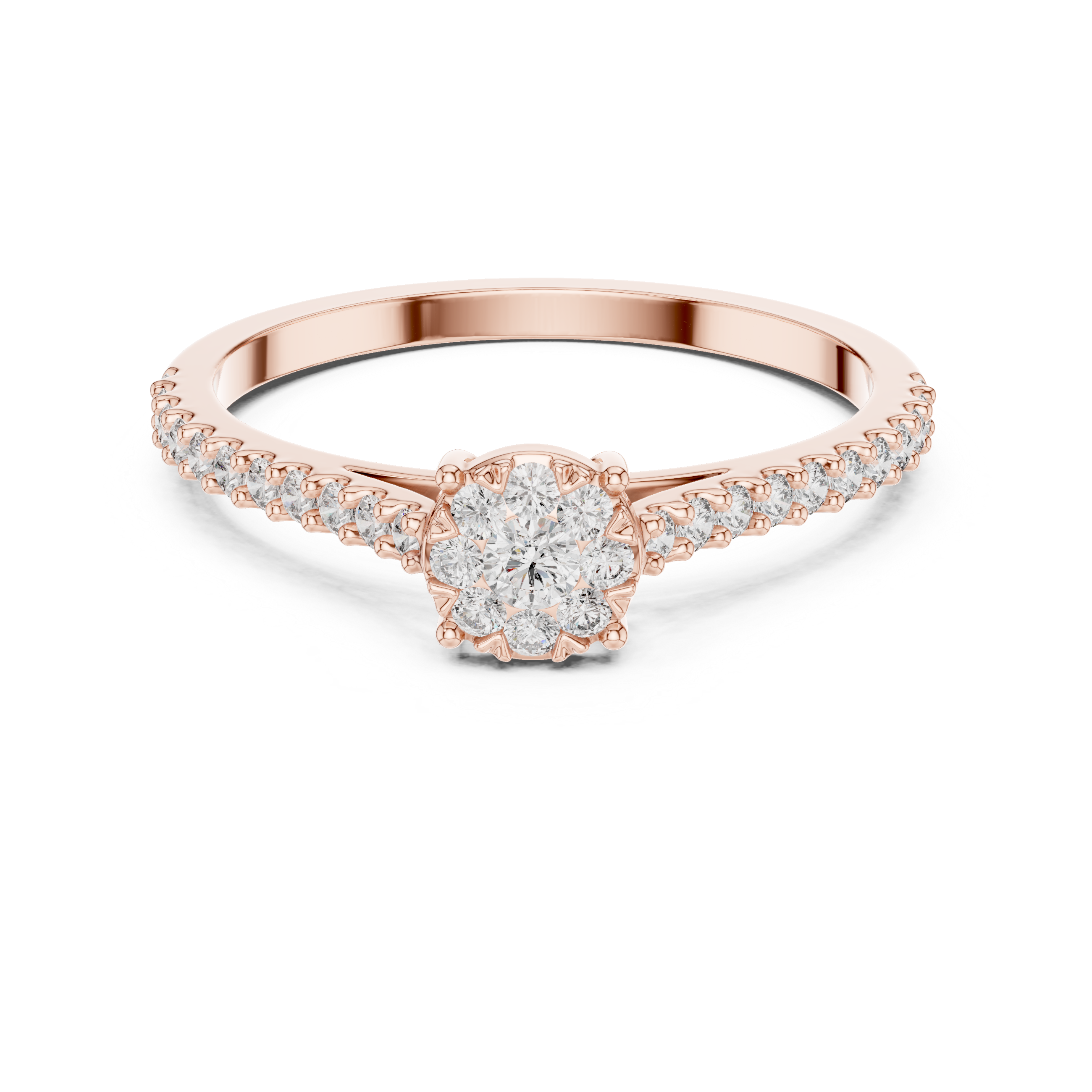 Minimalist Diamond Cluster Engagement Ring with Pavé Band