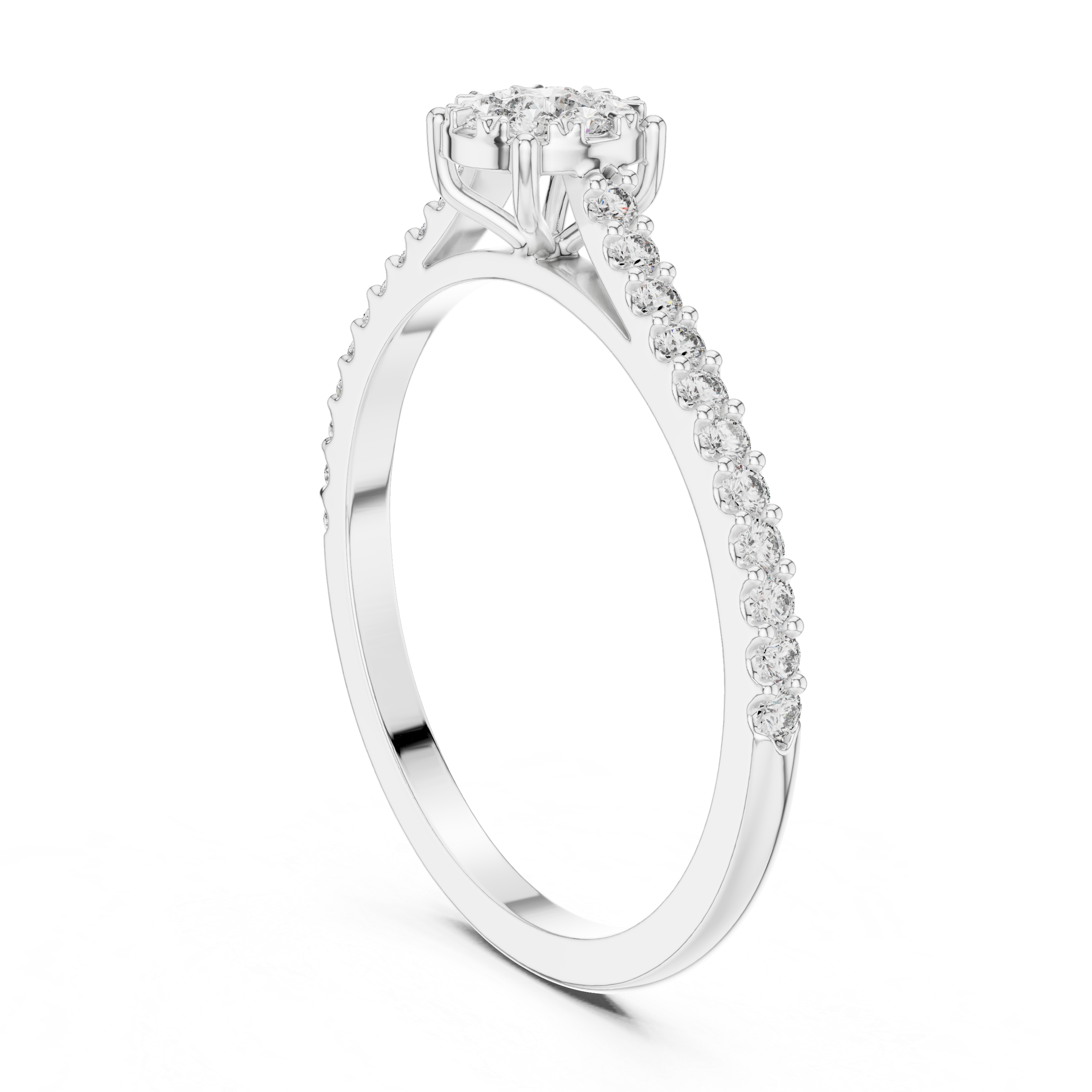 Minimalist Diamond Cluster Engagement Ring with Pavé Band