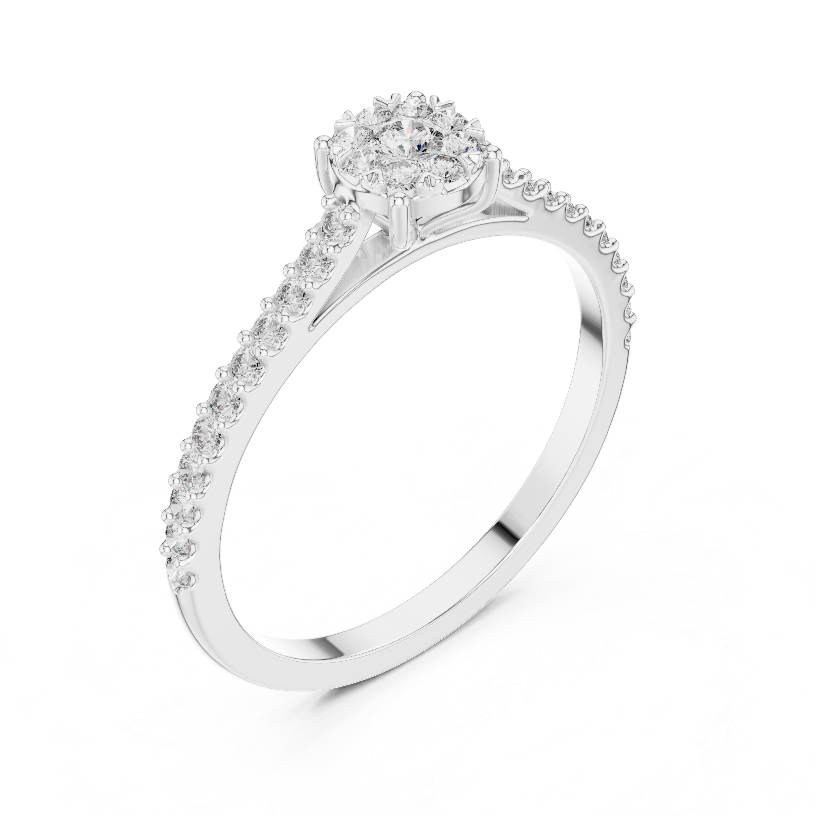 Minimalist Diamond Cluster Engagement Ring with Pavé Band