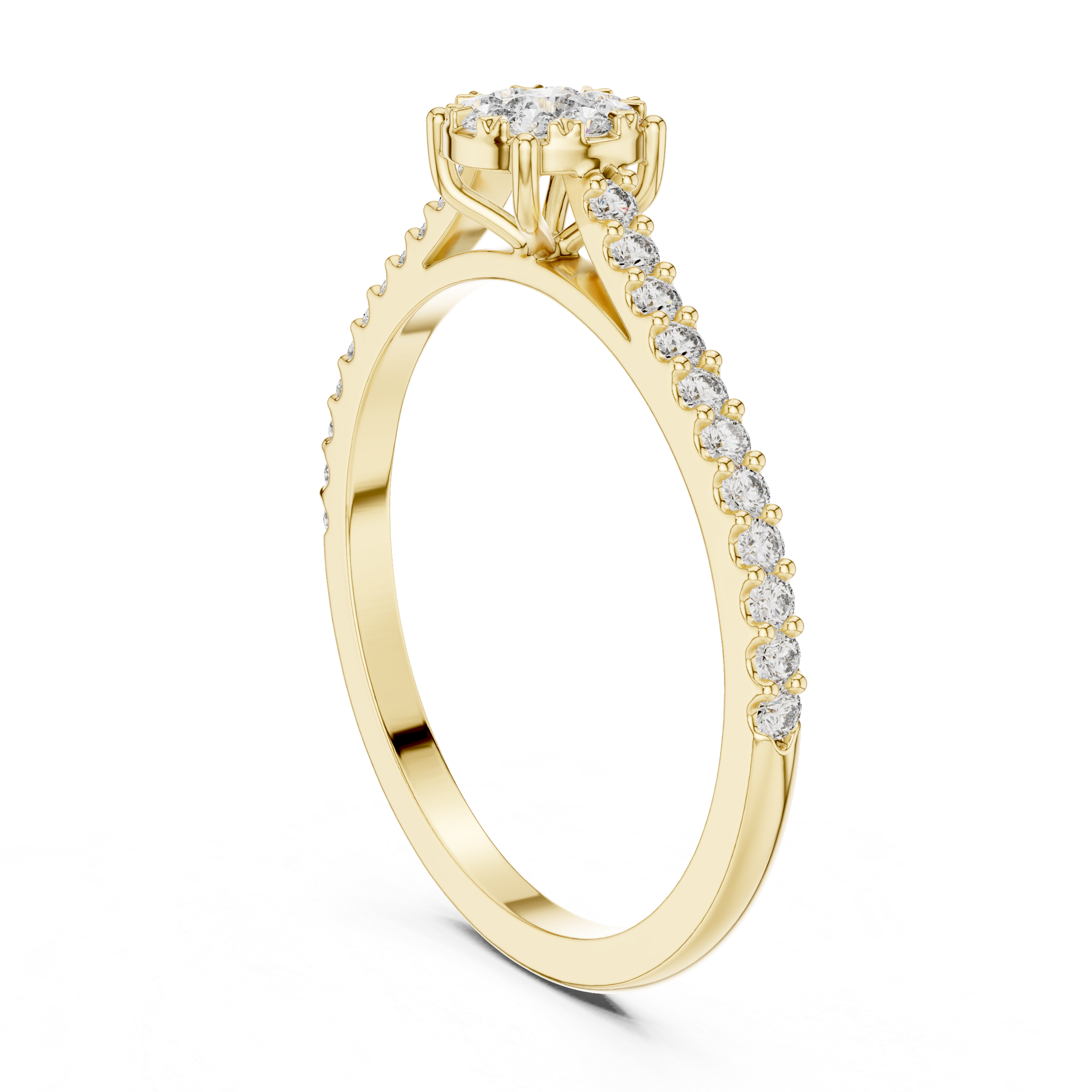 Minimalist Diamond Cluster Engagement Ring with Pavé Band