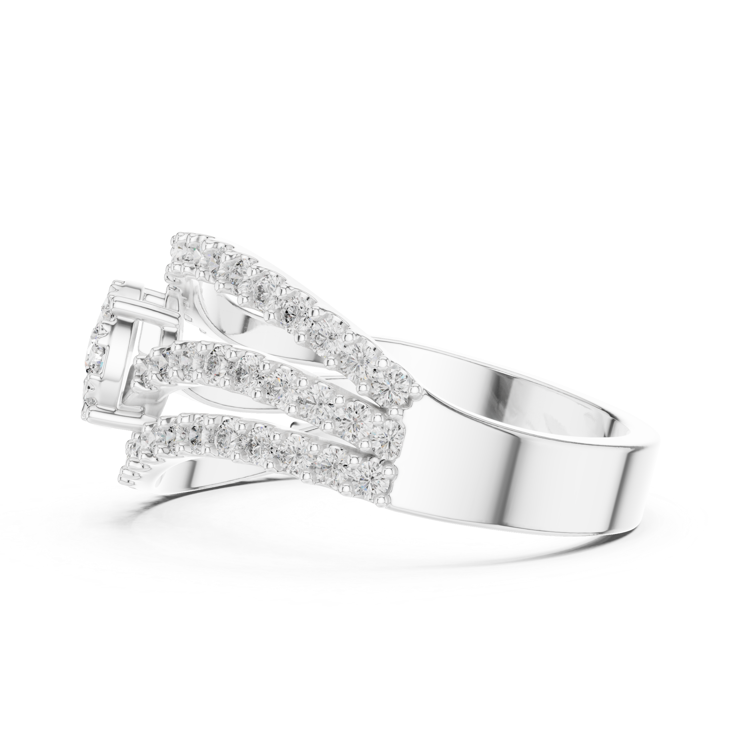 Diamond Cluster Swirl Engagement Ring with Triple Pavé Band