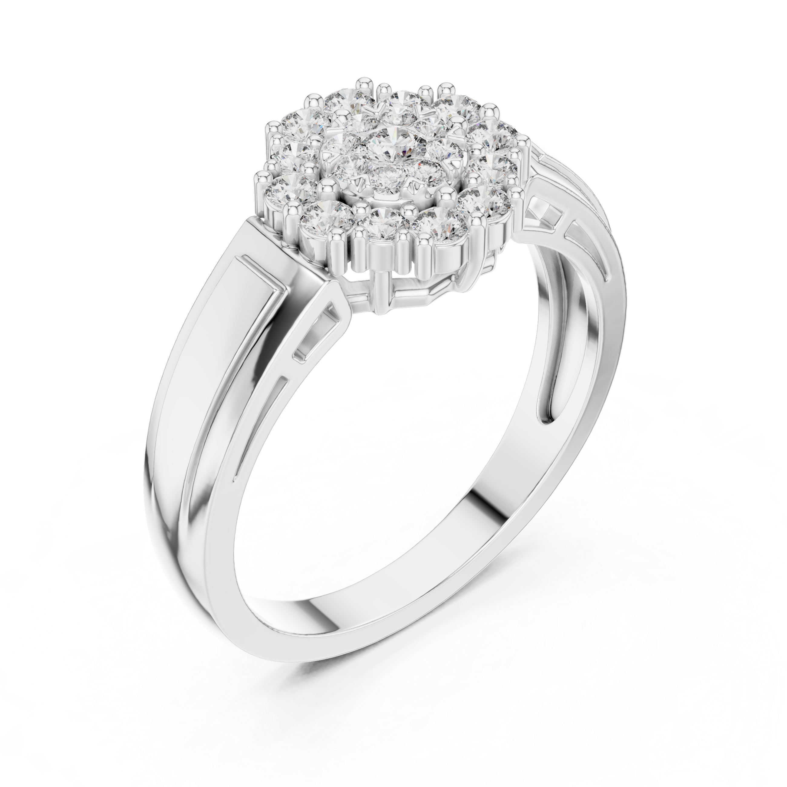 Diamond Cluster Signet Ring for Women – Round Halo Floral Statement Ring