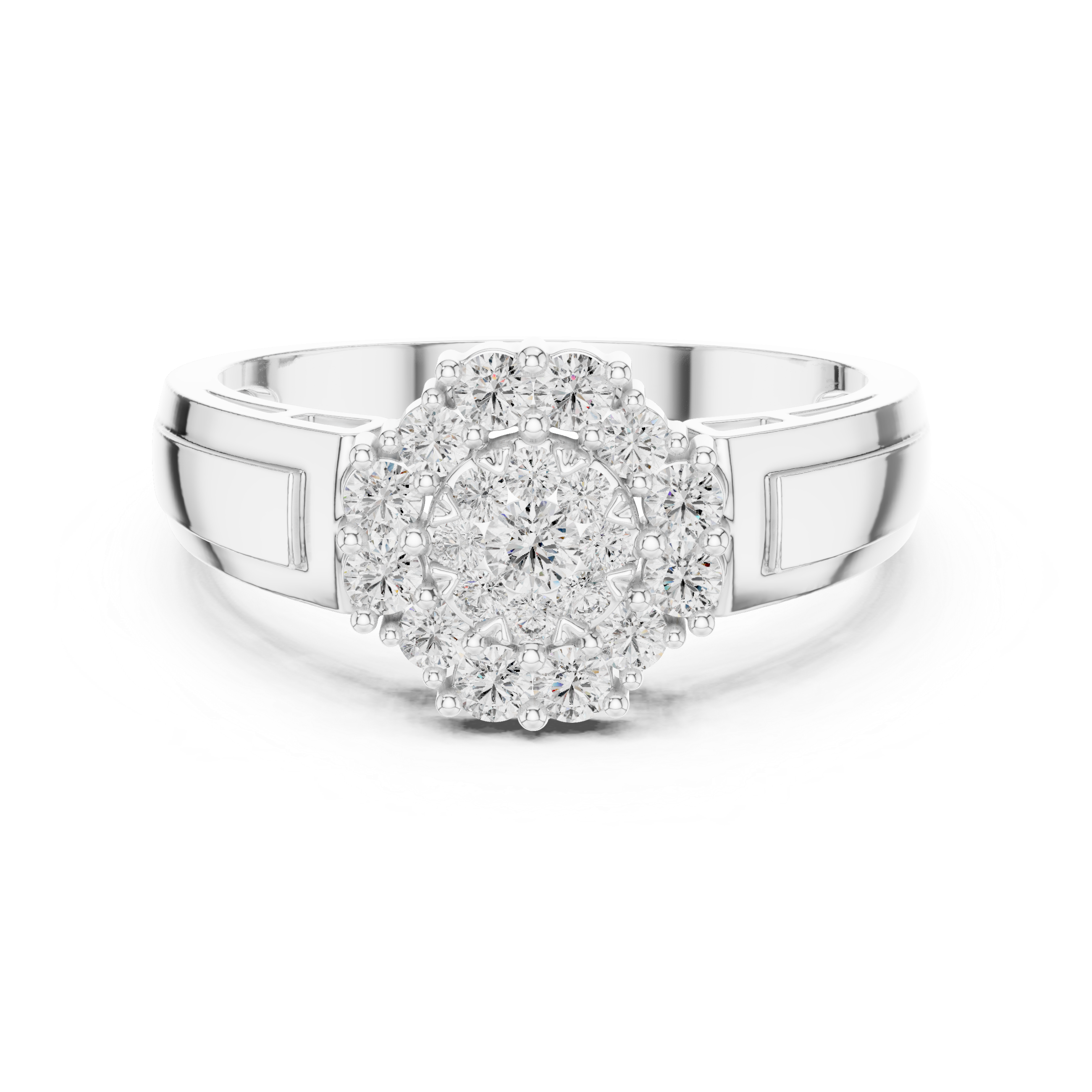 Diamond Cluster Signet Ring for Women – Round Halo Floral Statement Ring