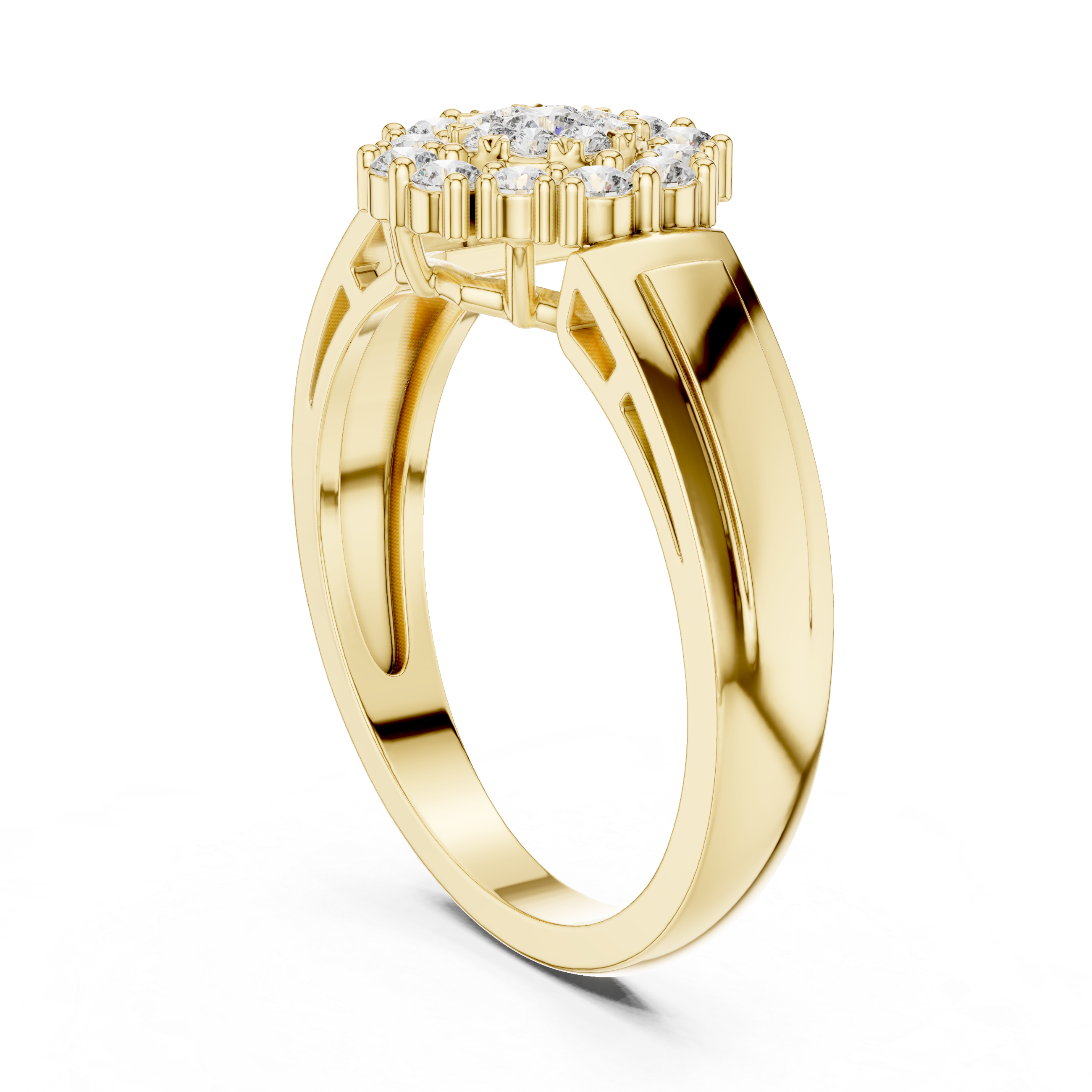 Diamond Cluster Signet Ring for Women – Round Halo Floral Statement Ring