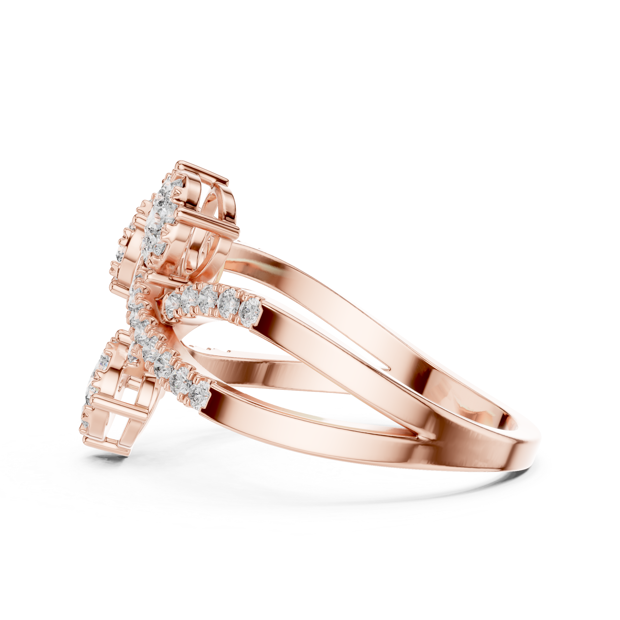 Triple Diamond Cluster Crossover Ring with Pavé Infinity Band