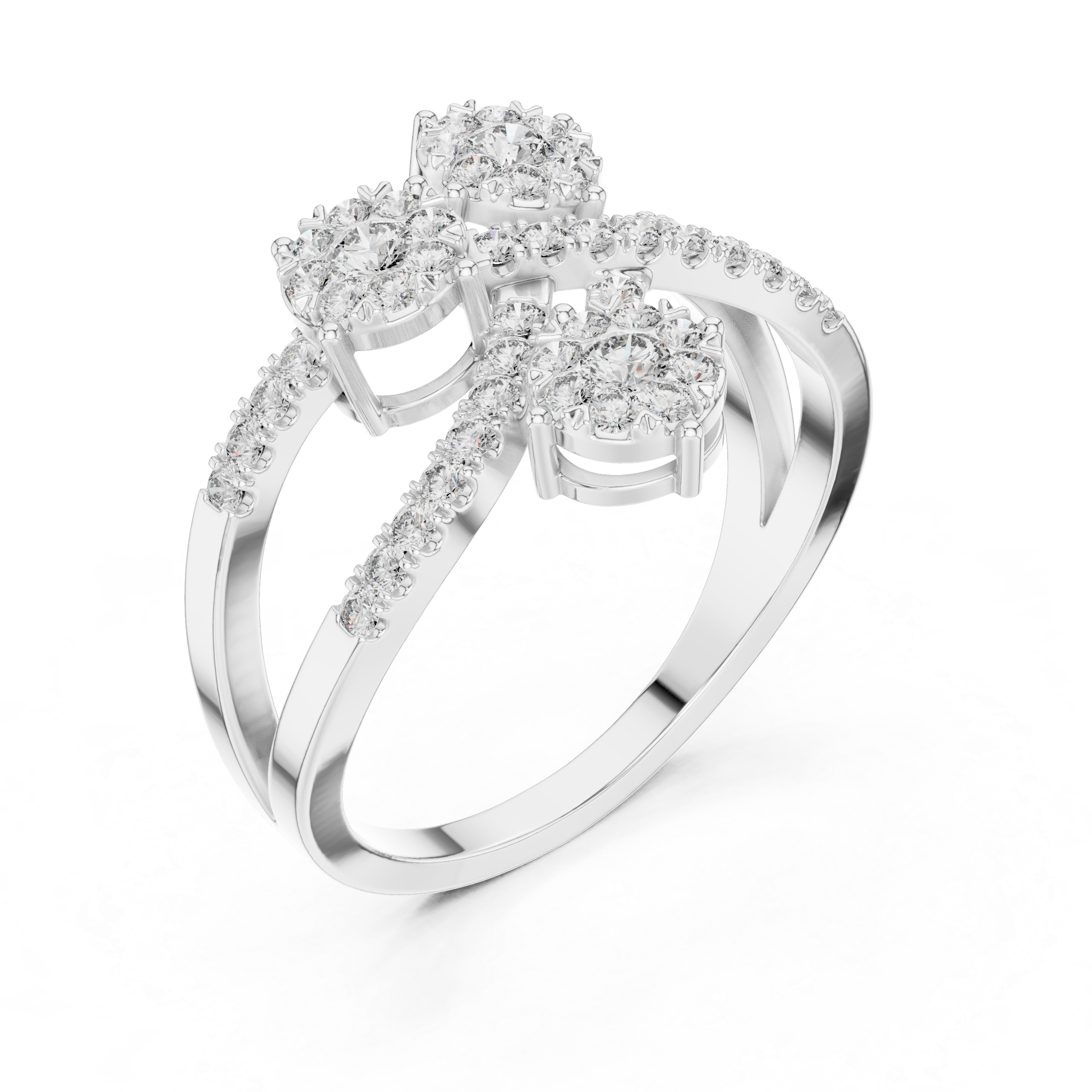 Triple Diamond Cluster Crossover Ring with Pavé Infinity Band