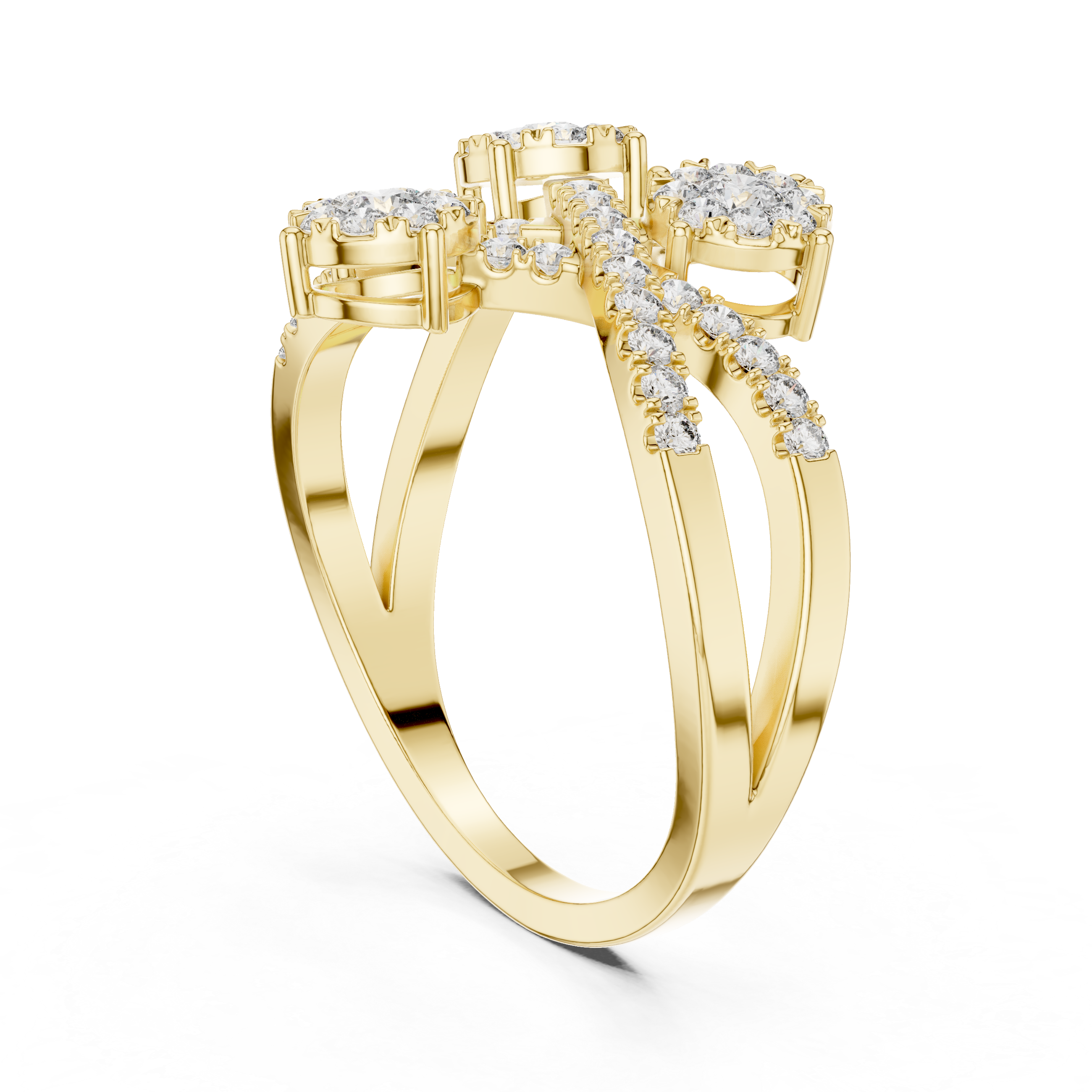 Triple Diamond Cluster Crossover Ring with Pavé Infinity Band