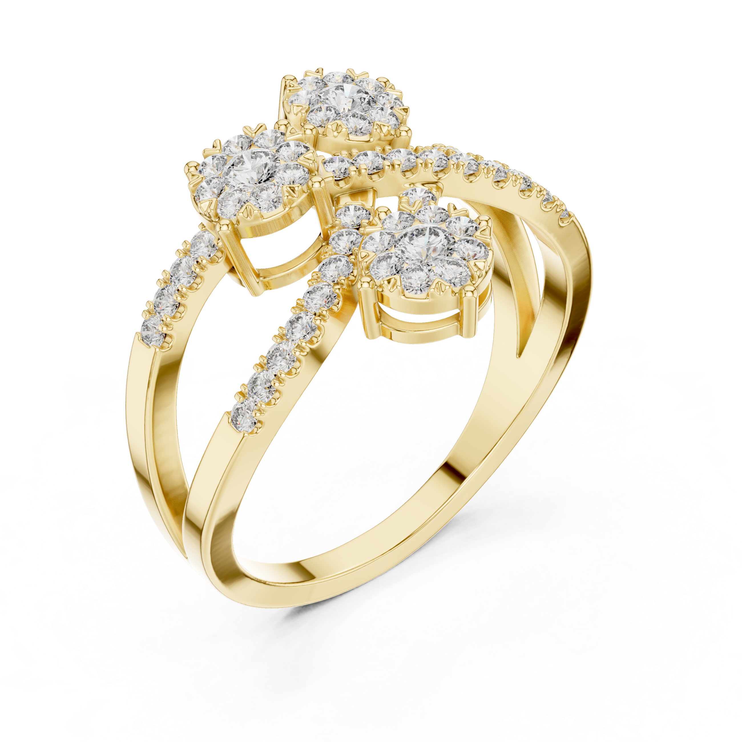 Triple Diamond Cluster Crossover Ring with Pavé Infinity Band