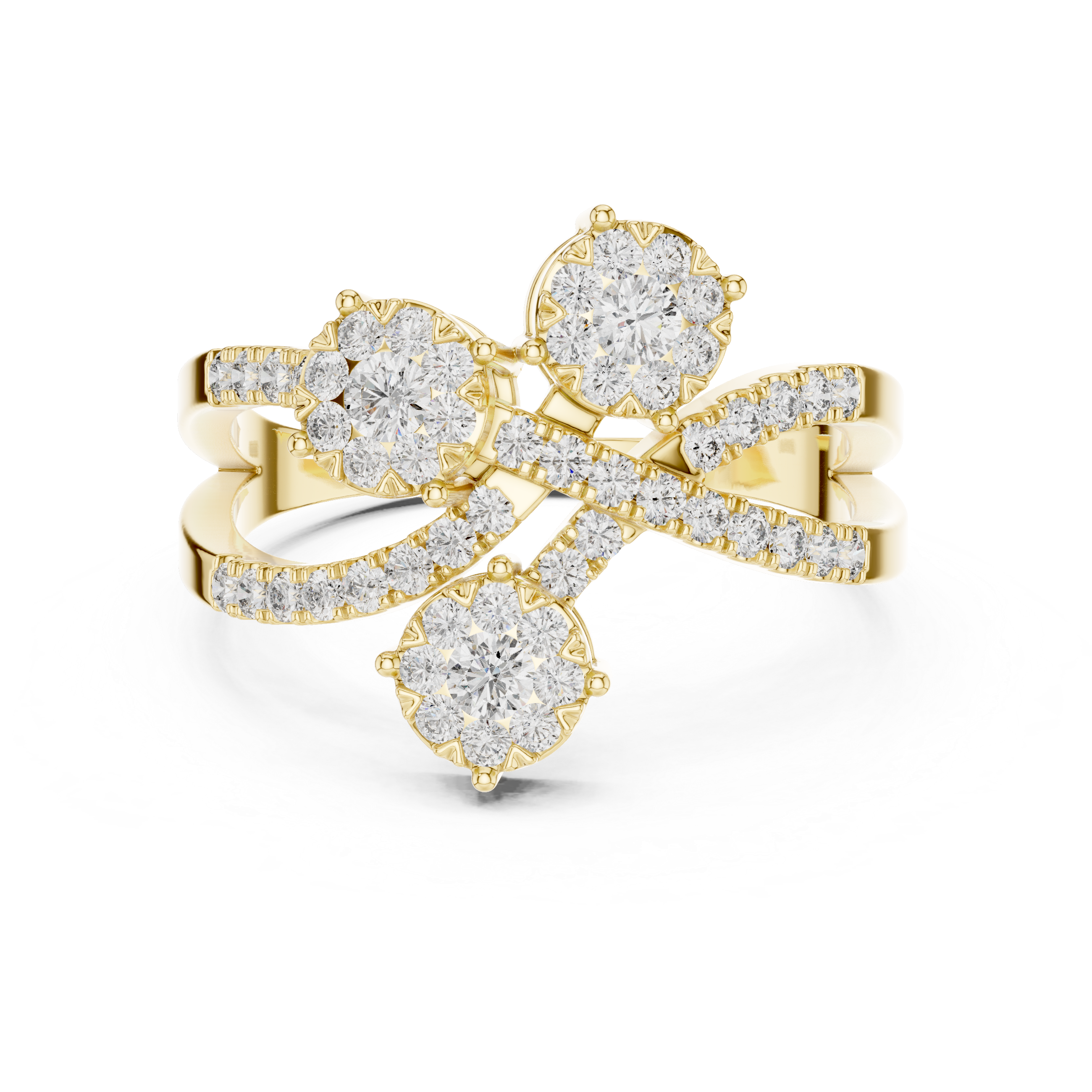 Triple Diamond Cluster Crossover Ring with Pavé Infinity Band