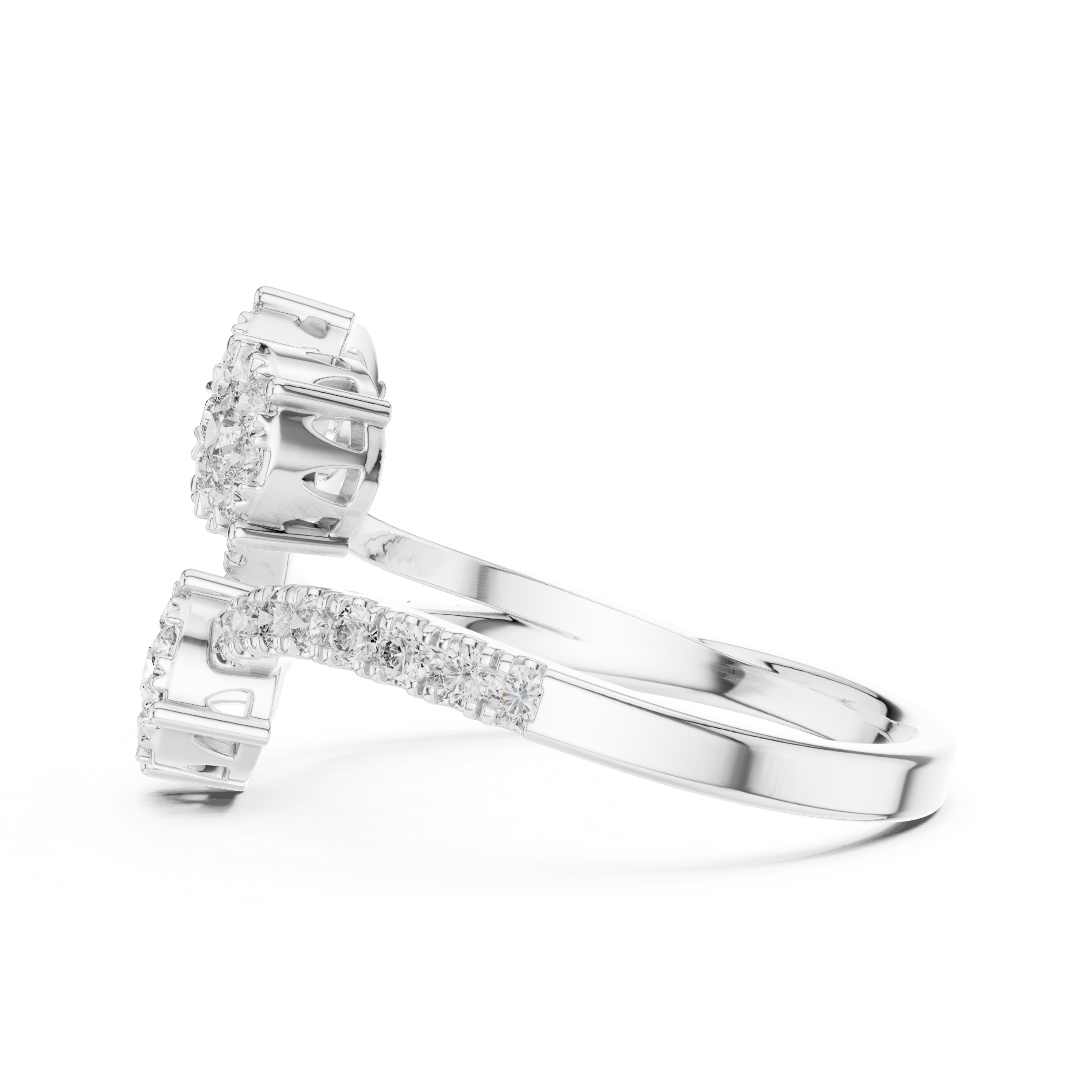 Triple Diamond Cluster Bypass Ring with Pavé Crossover Band