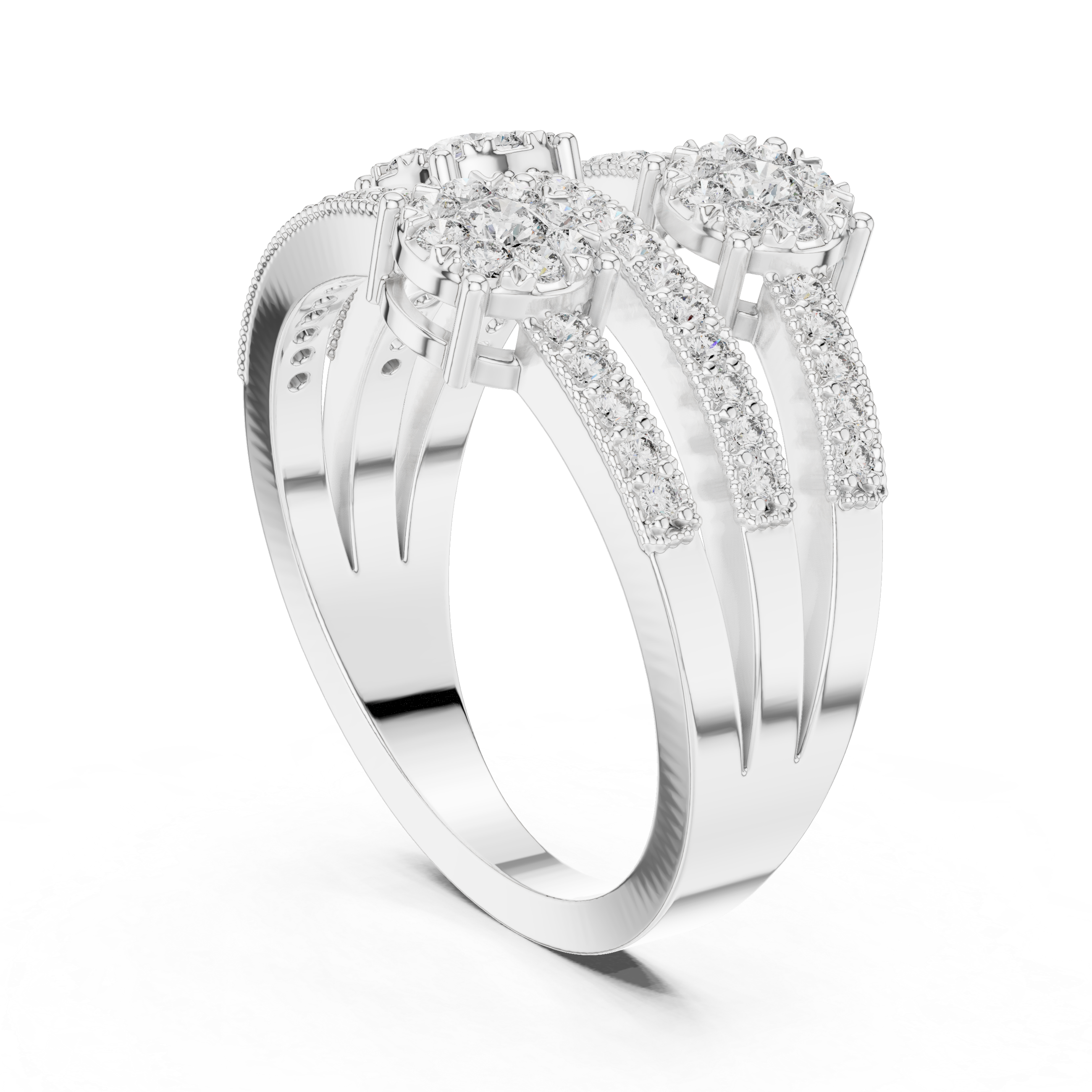 Triple Diamond Cluster Multi-Row Pavé Ring