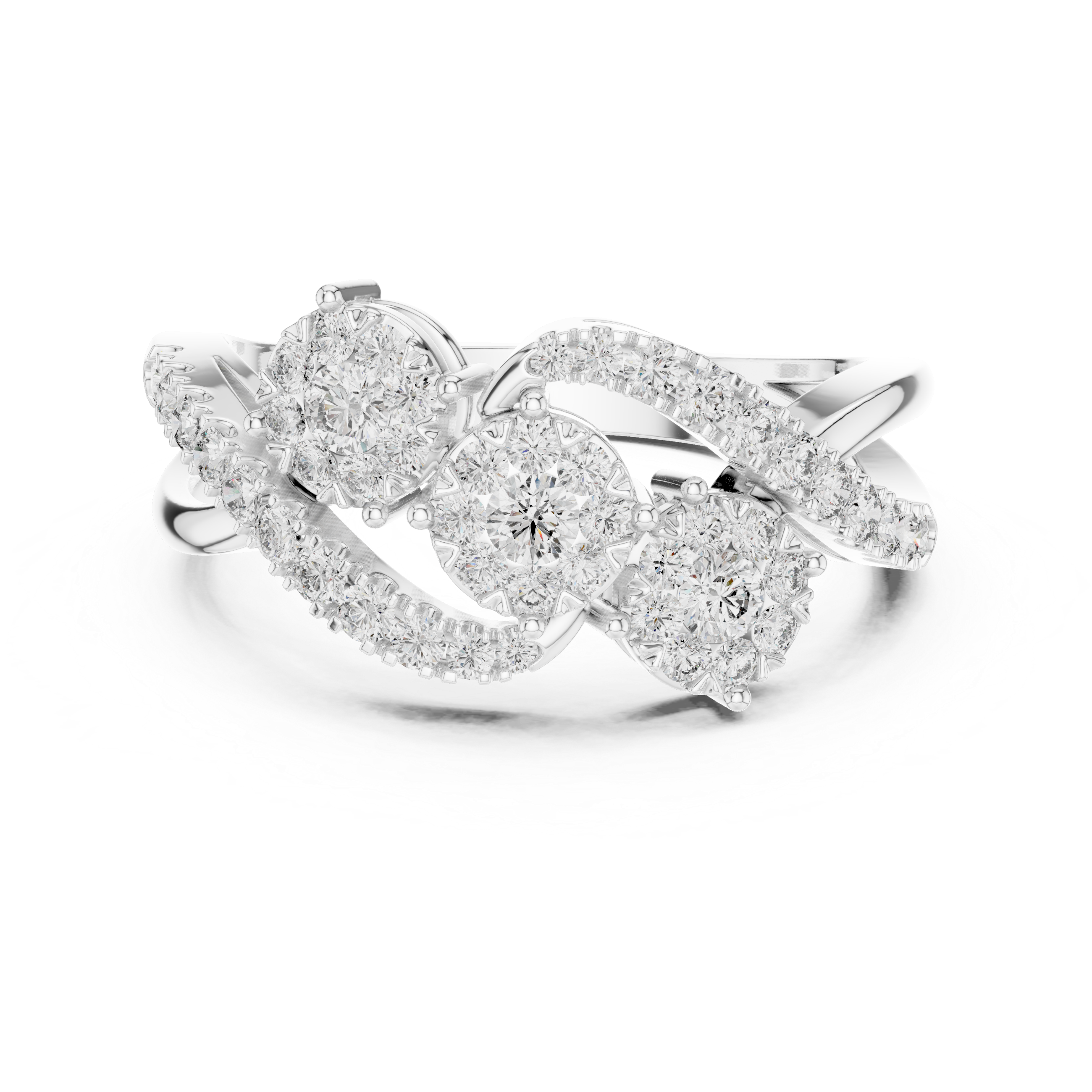 Triple Diamond Cluster Infinity Wave Ring