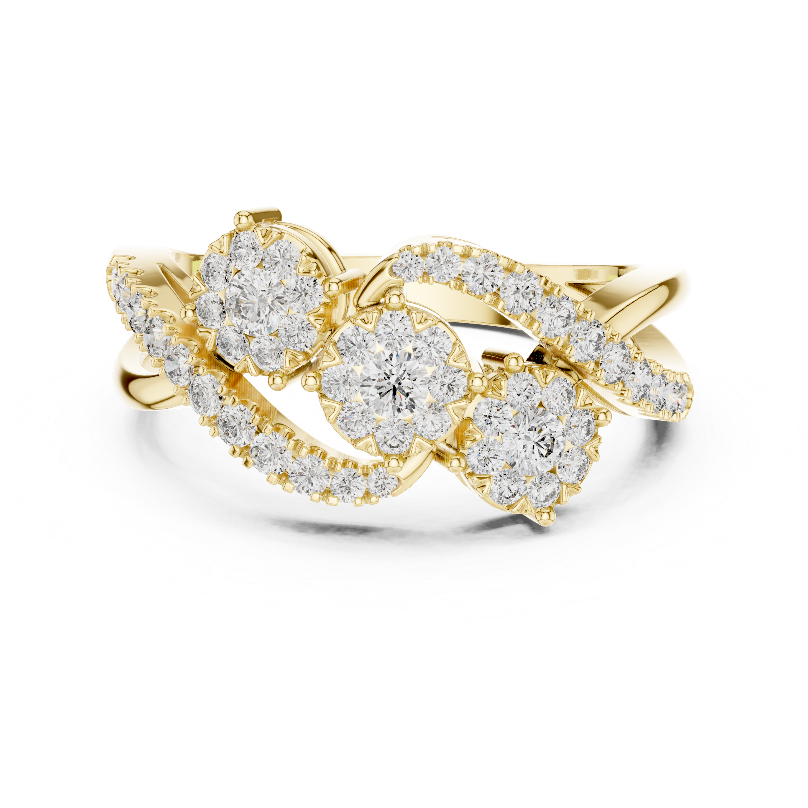 Triple Diamond Cluster Infinity Wave Ring