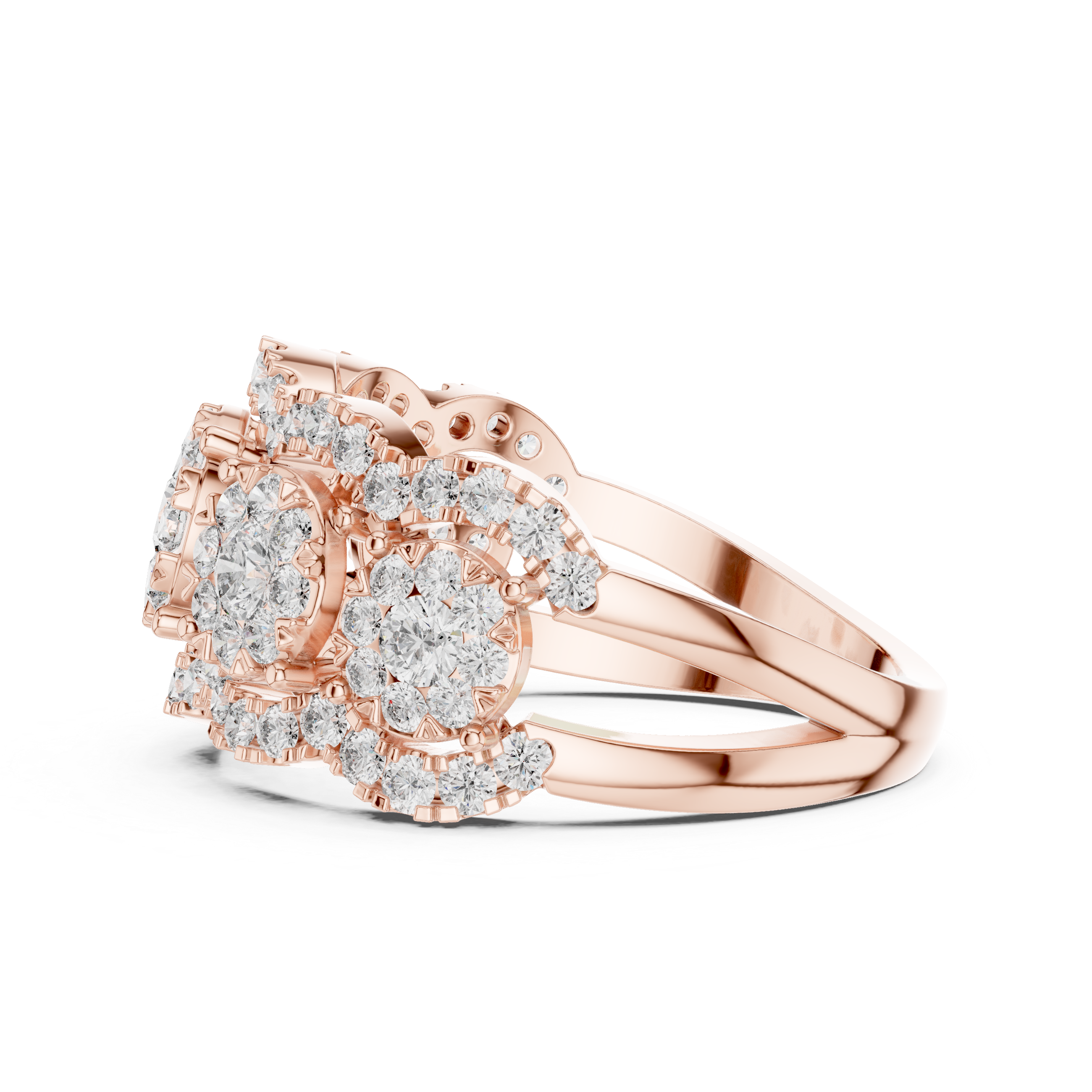 Triple Floral Cluster Diamond Band Ring