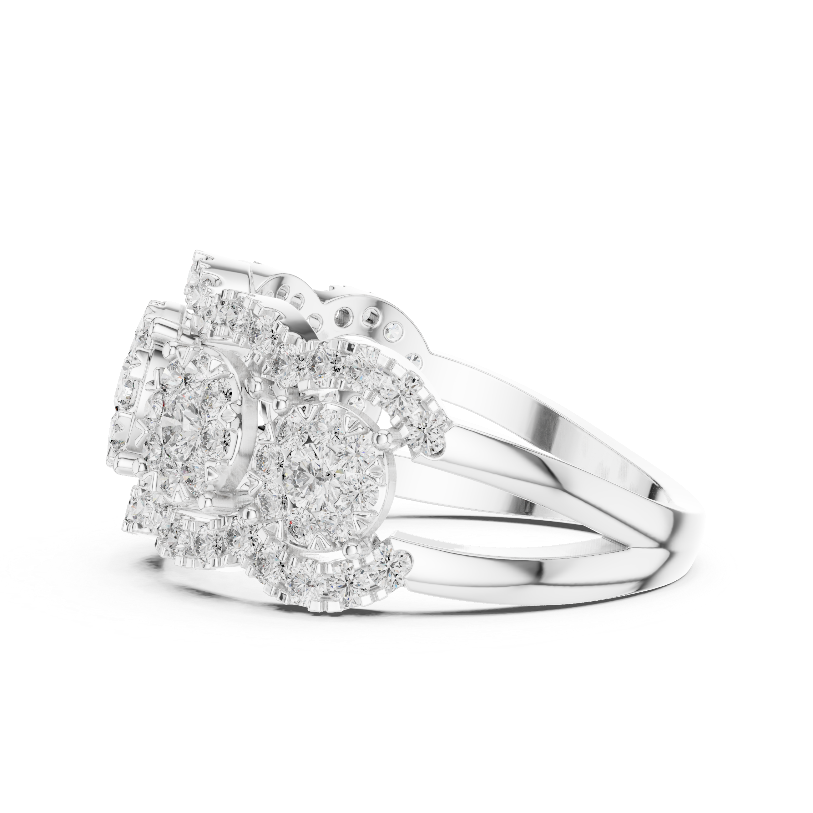 Triple Floral Cluster Diamond Band Ring