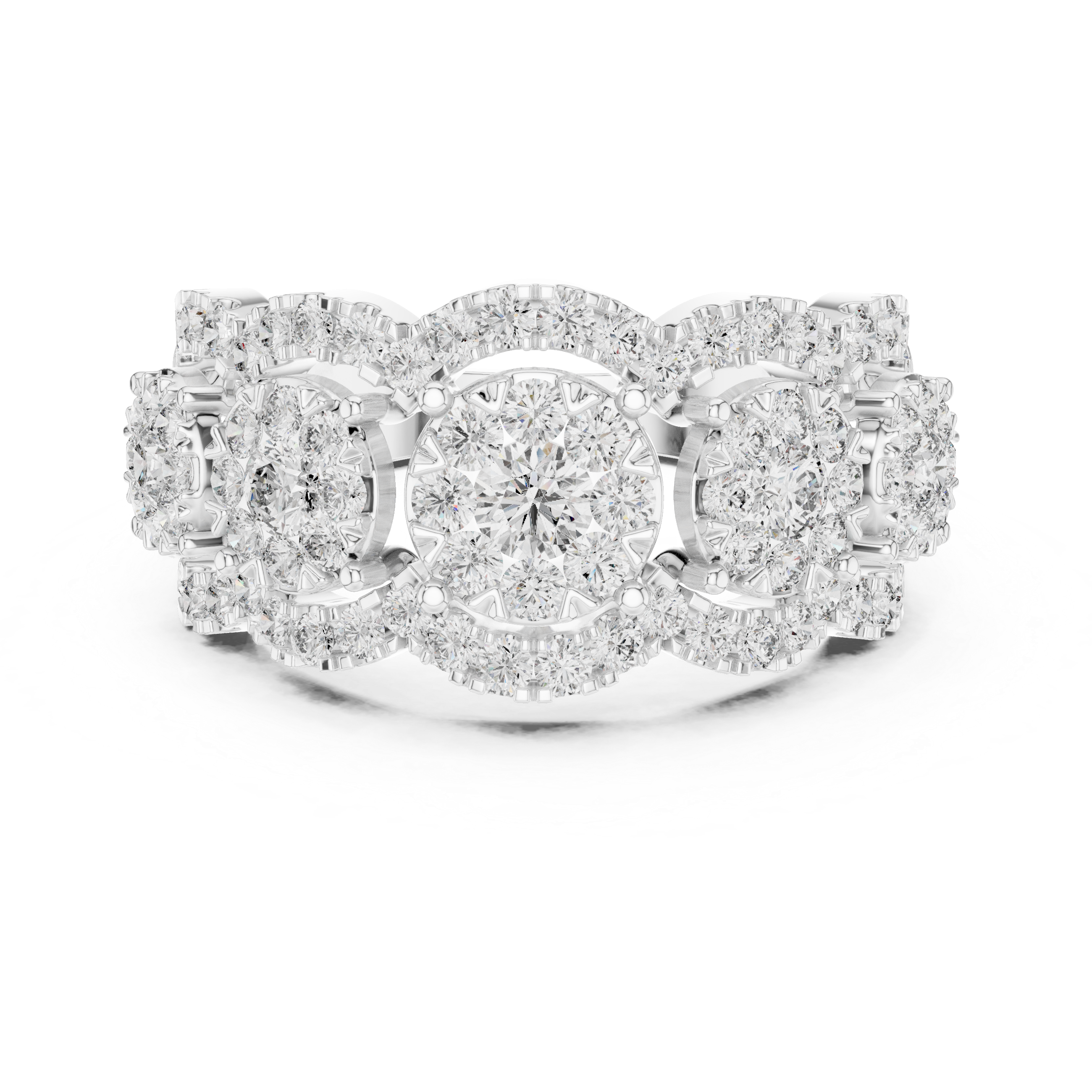 Triple Floral Cluster Diamond Band Ring