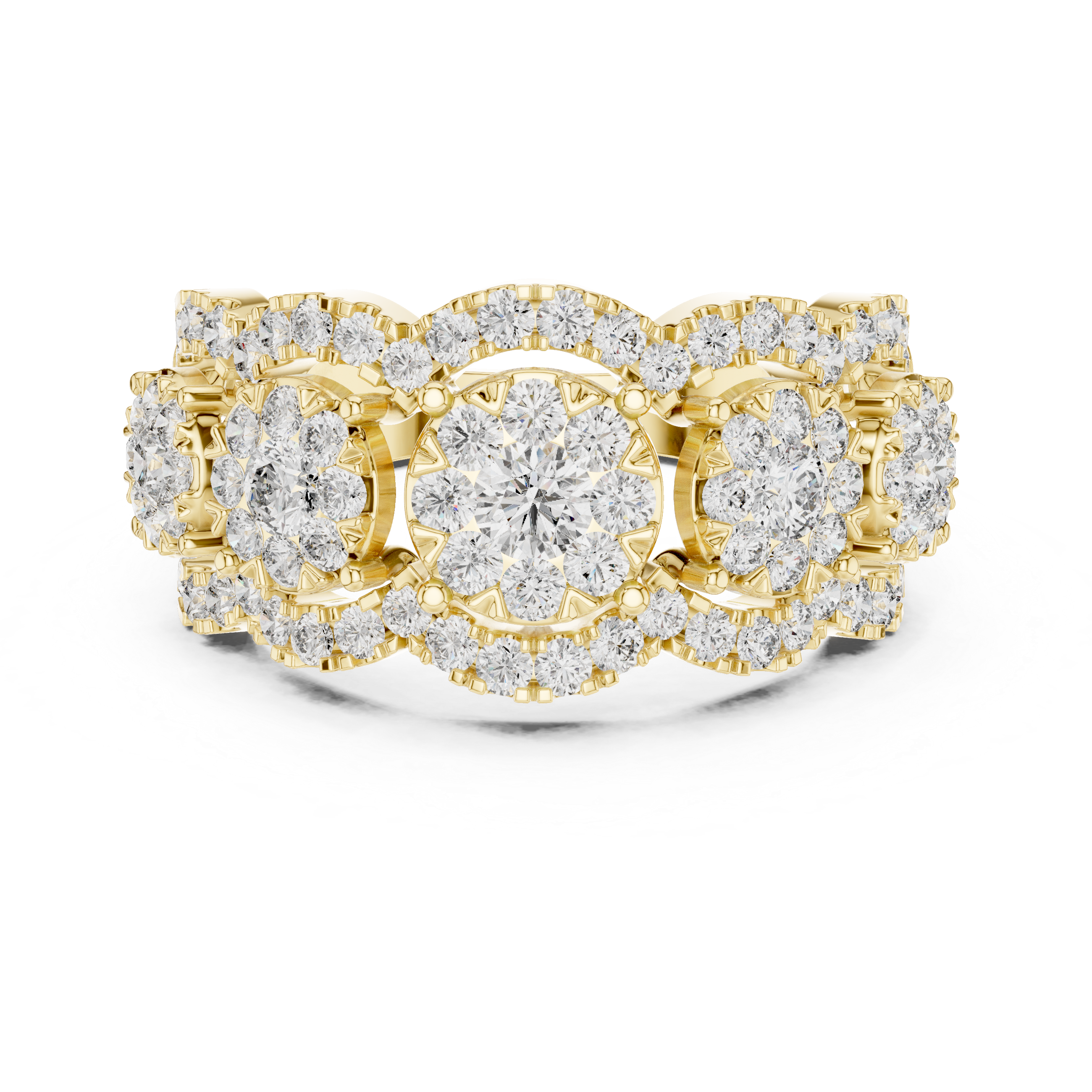 Triple Floral Cluster Diamond Band Ring