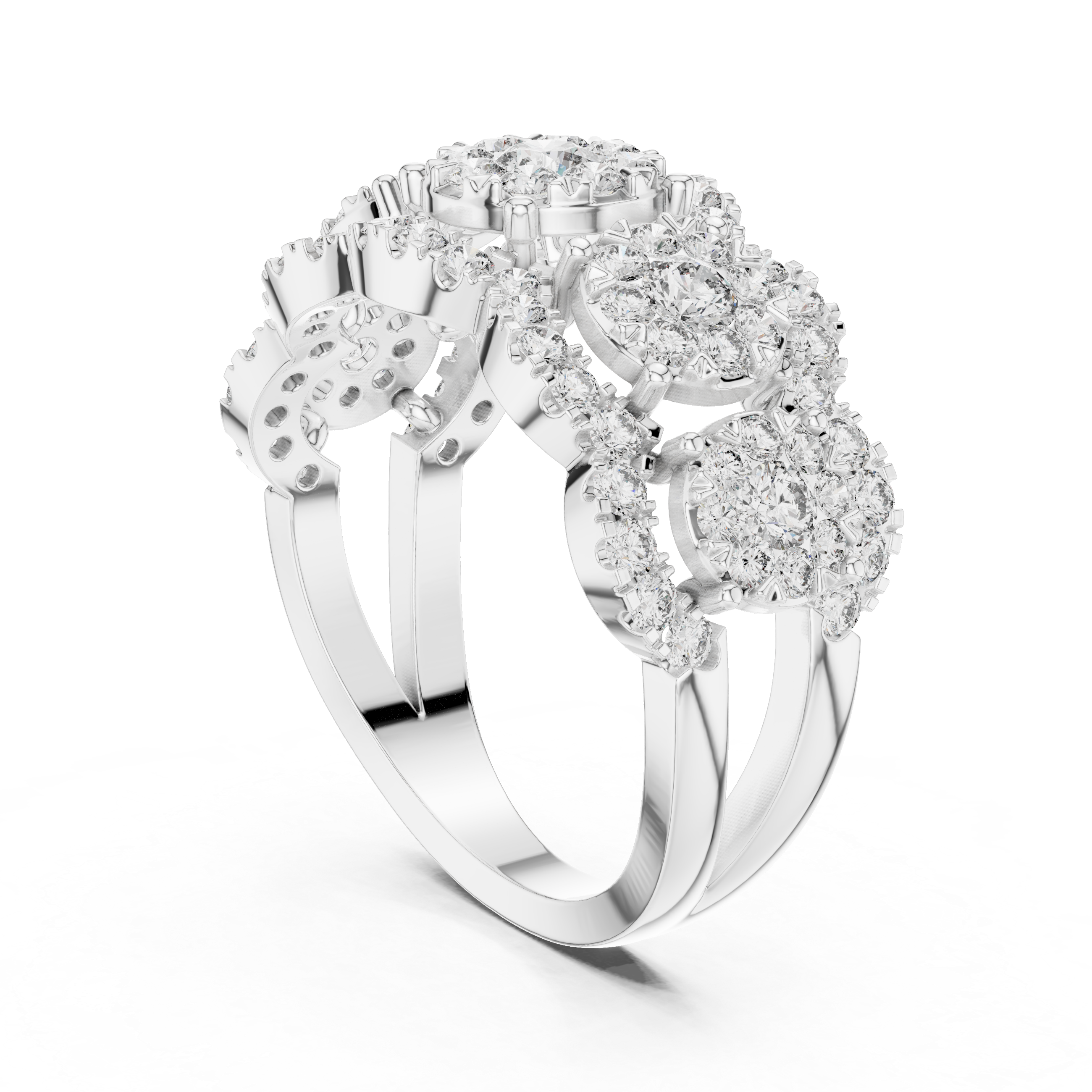 Triple Floral Cluster Diamond Band Ring