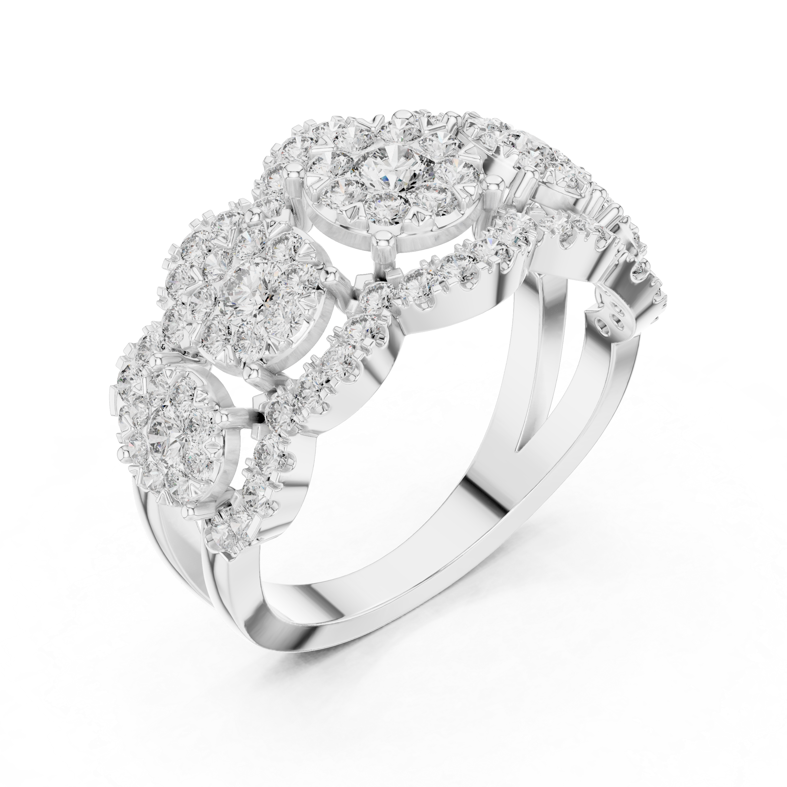 Triple Floral Cluster Diamond Band Ring