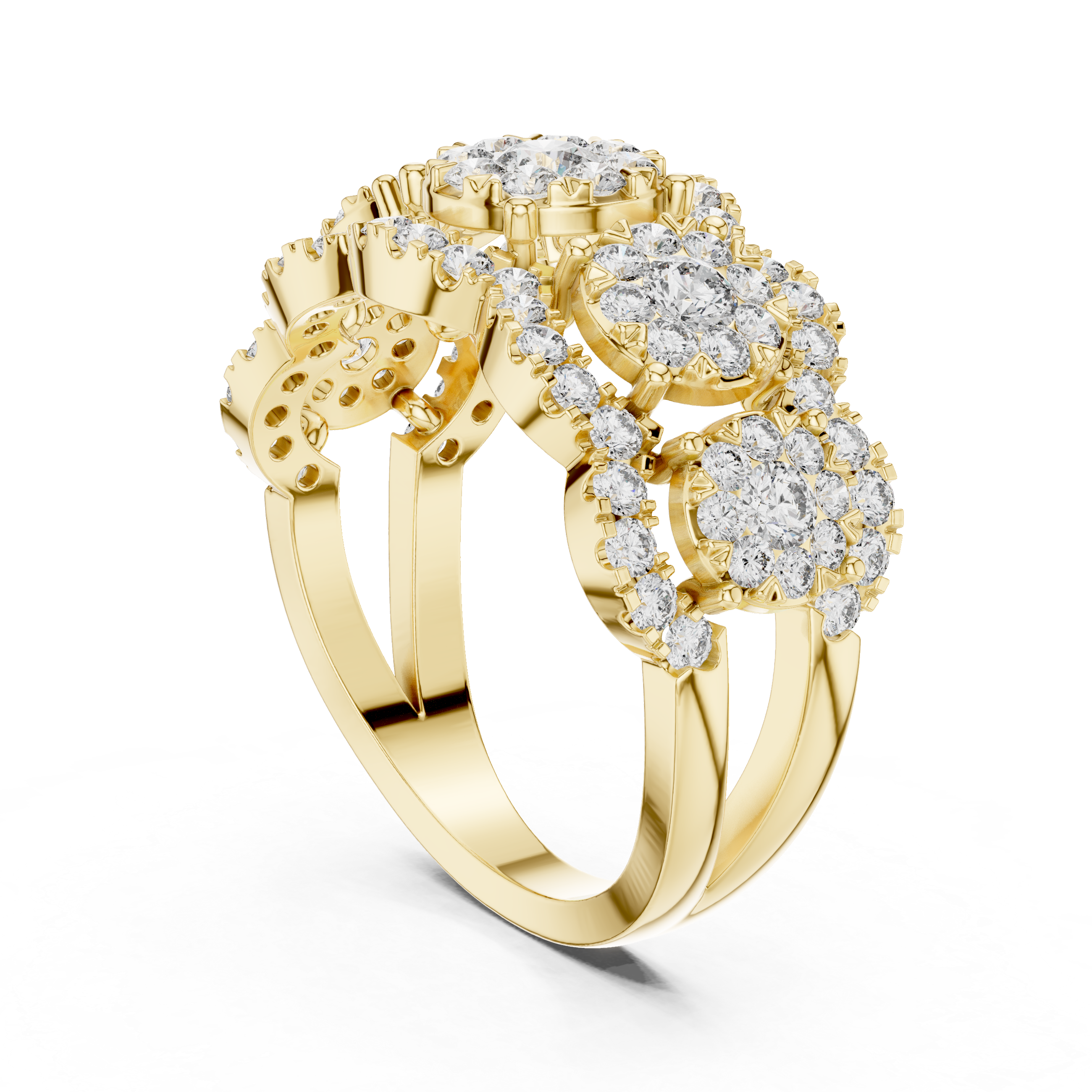 Triple Floral Cluster Diamond Band Ring