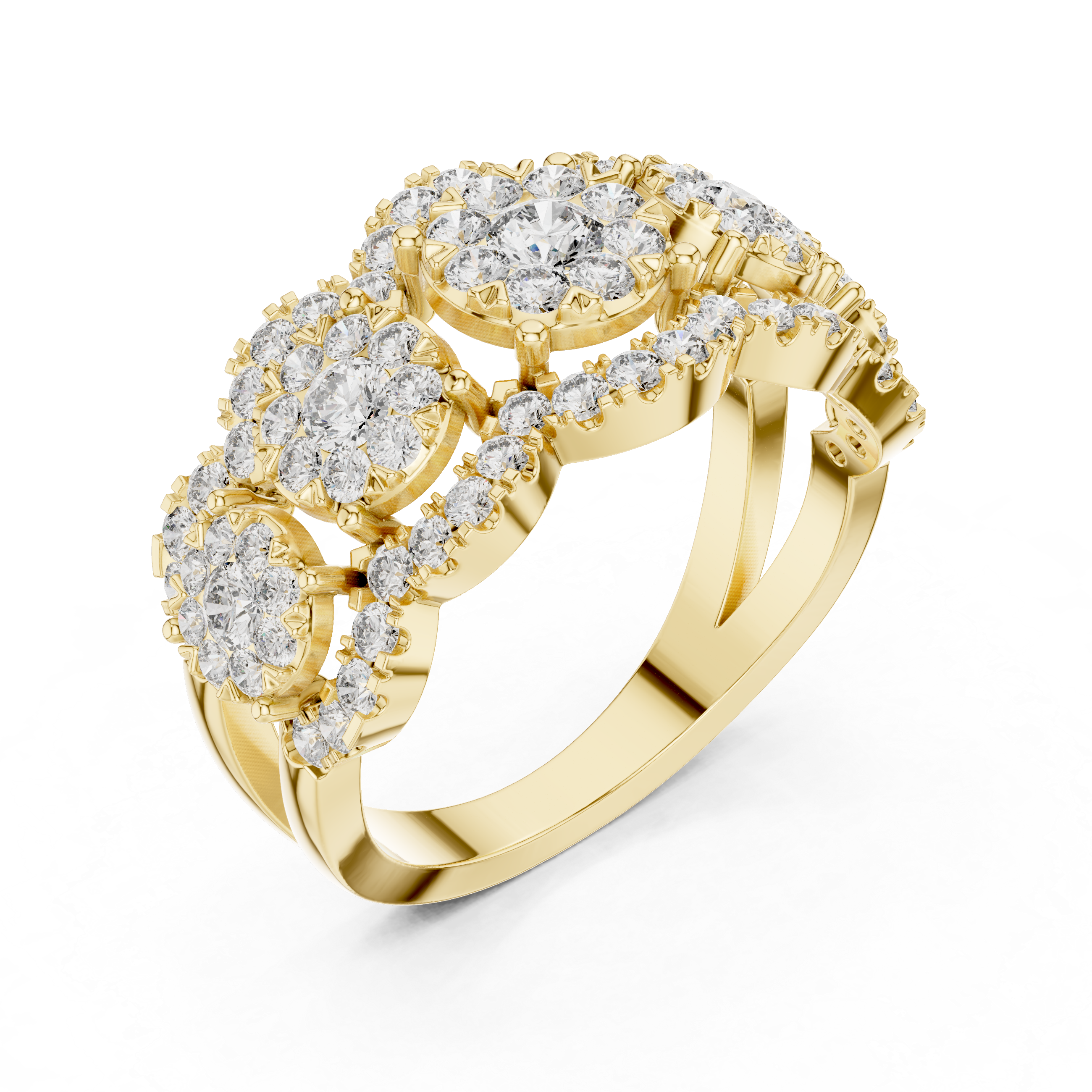 Triple Floral Cluster Diamond Band Ring
