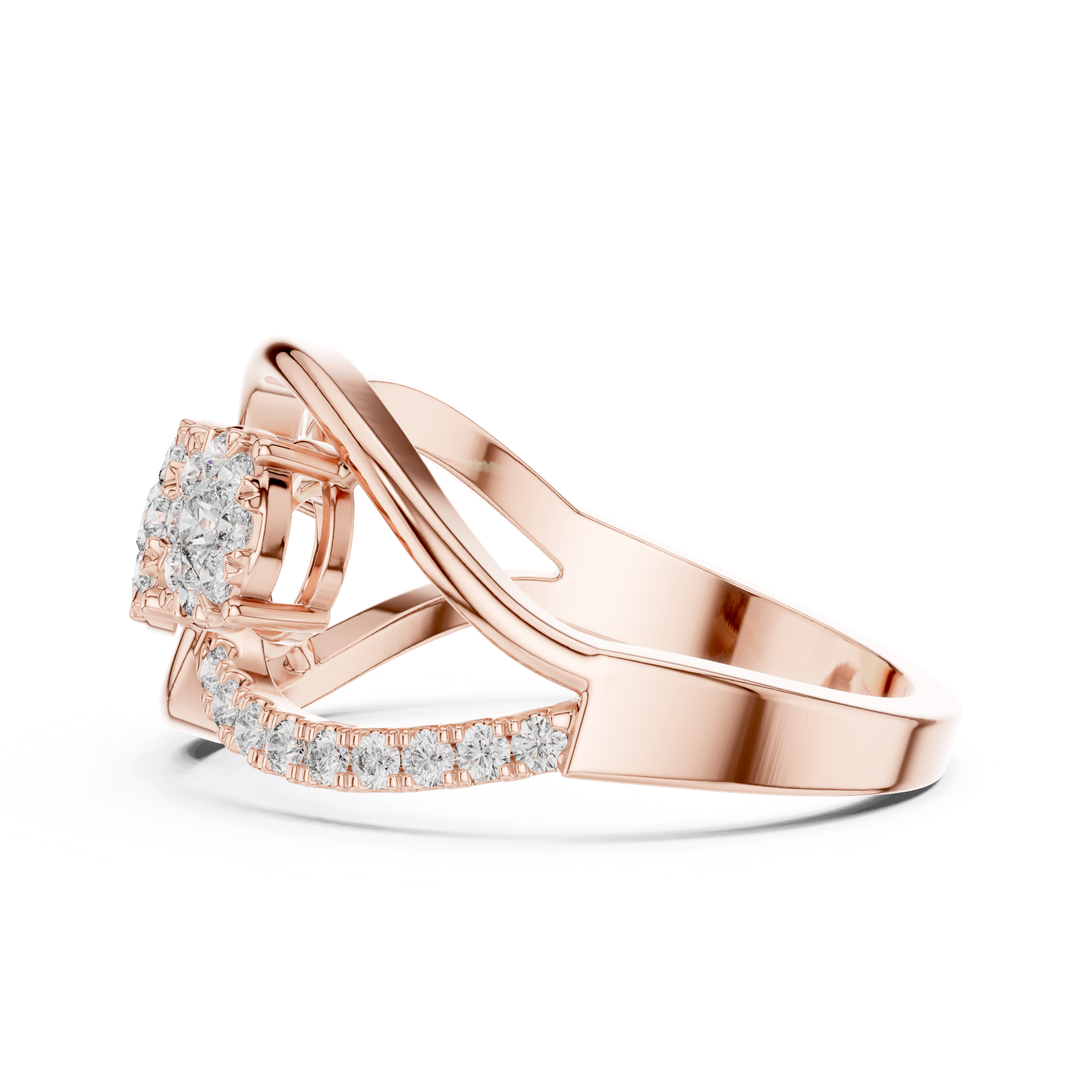 Infinity Twist Three-Stone Floral Diamond Ring