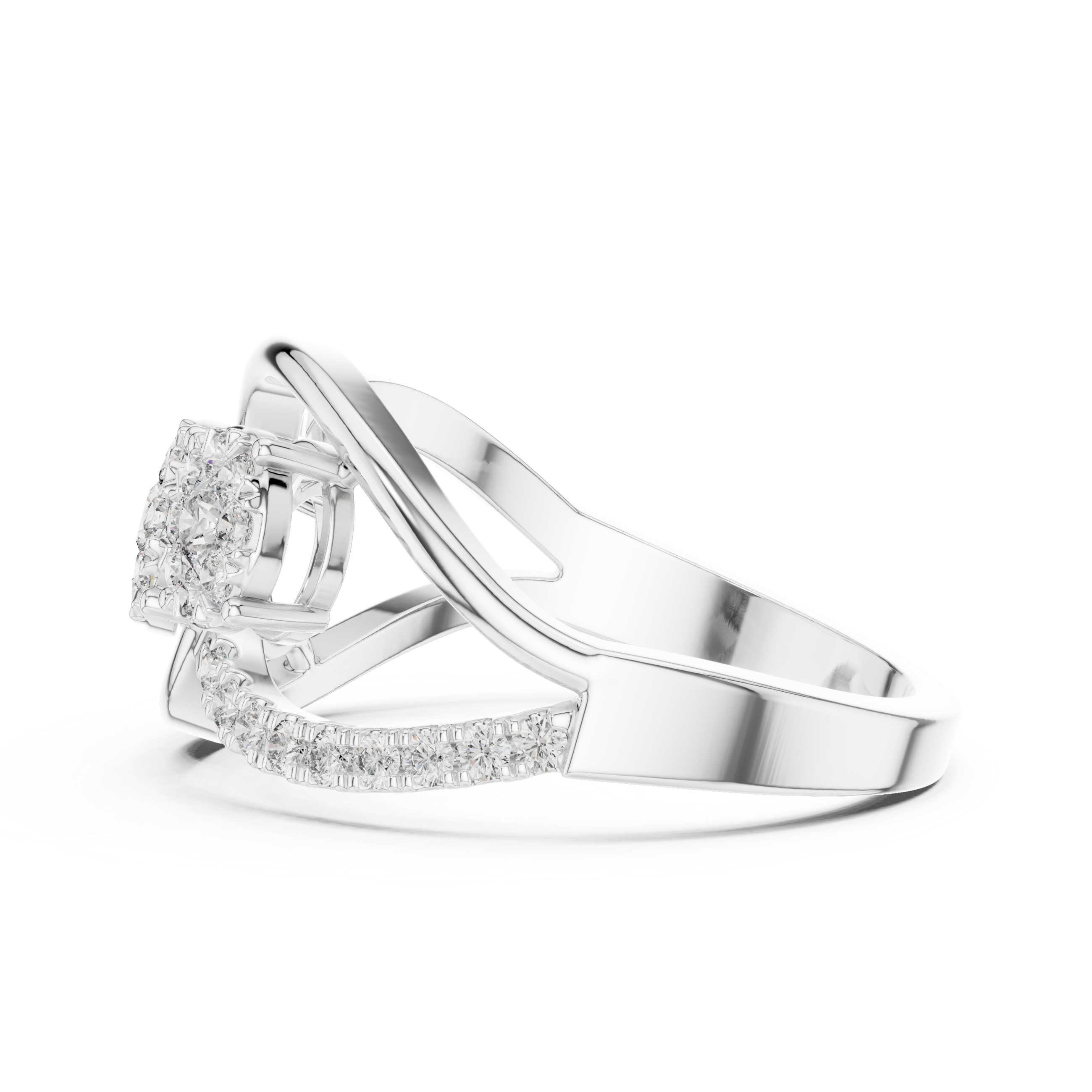 Infinity Twist Three-Stone Floral Diamond Ring