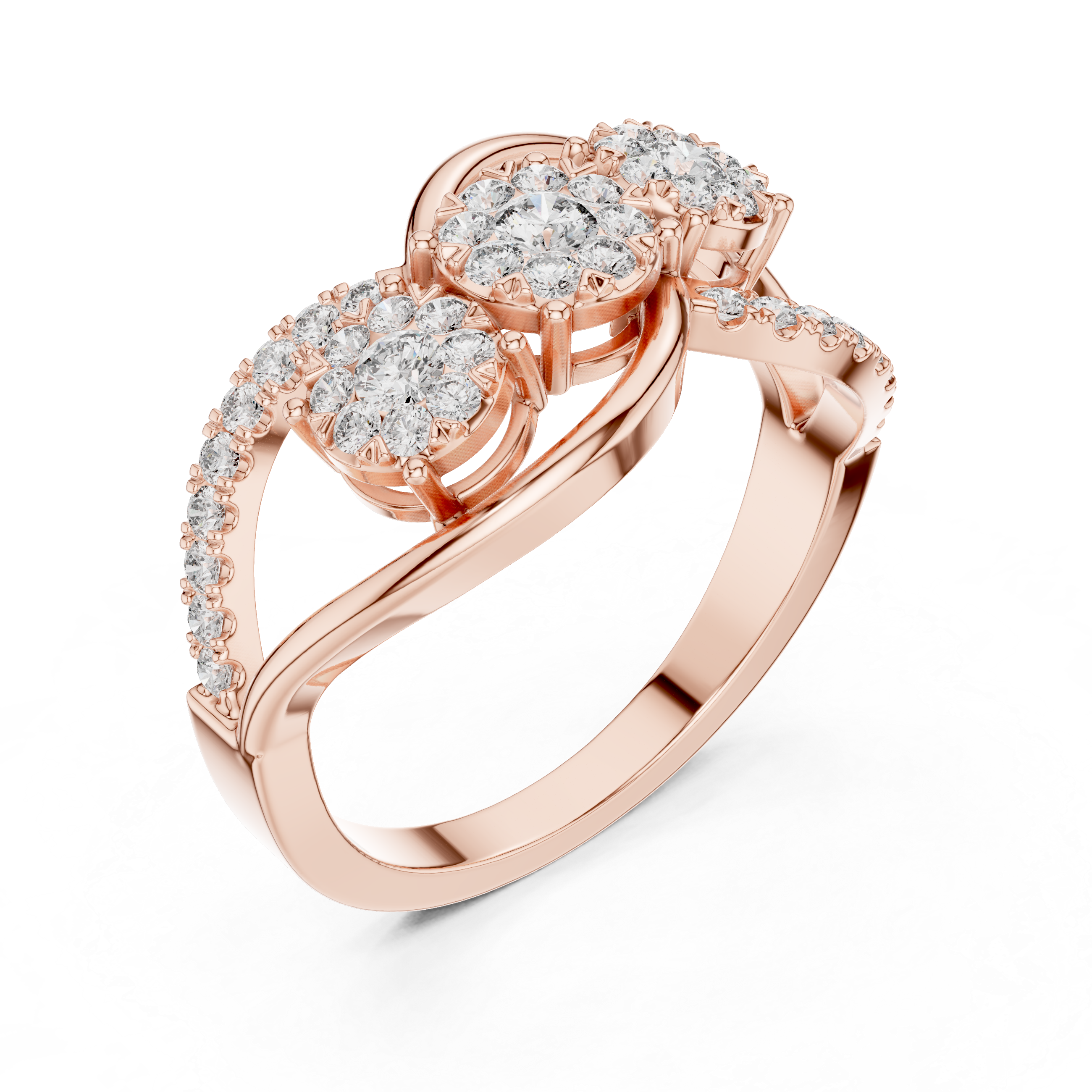 Infinity Twist Three-Stone Floral Diamond Ring