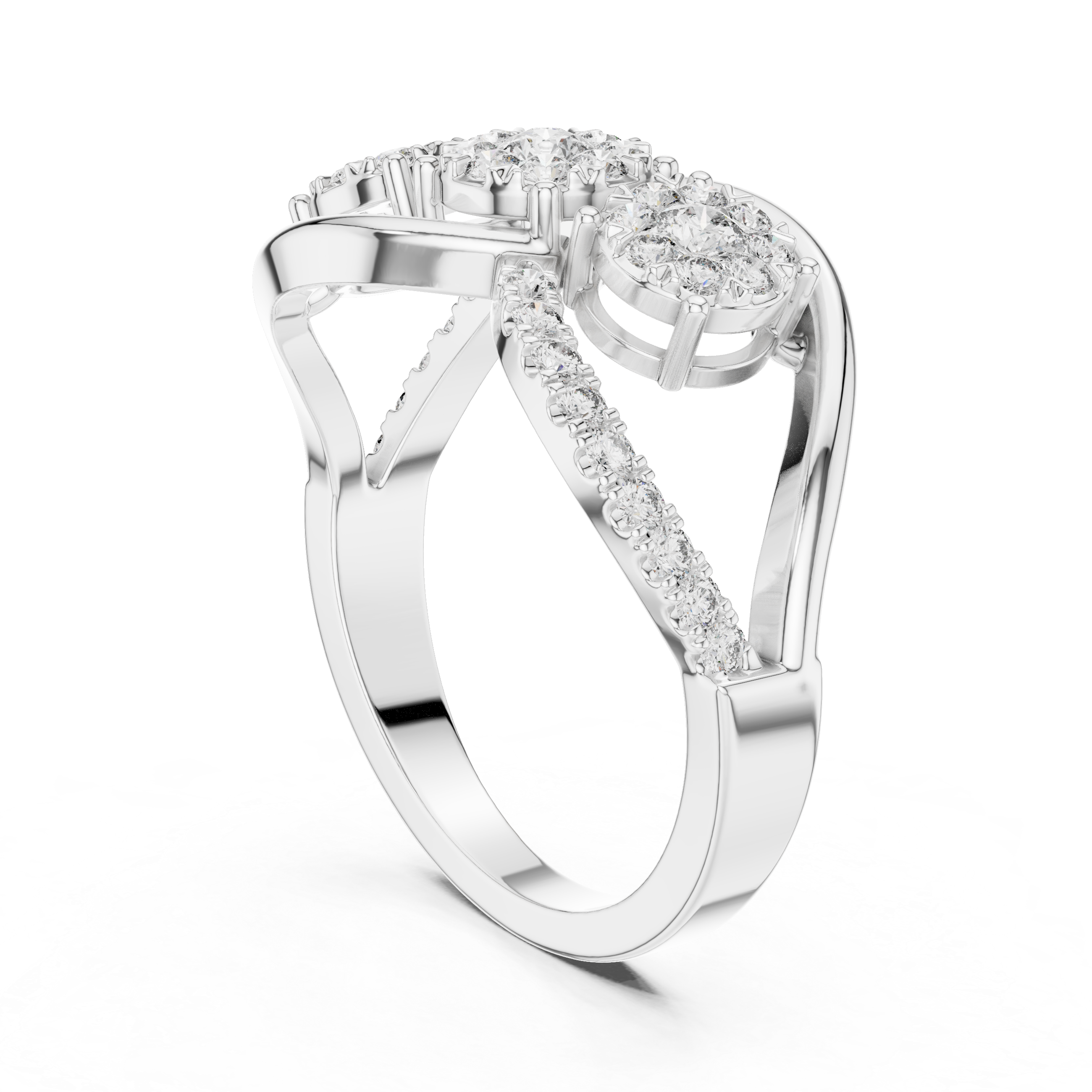 Infinity Twist Three-Stone Floral Diamond Ring