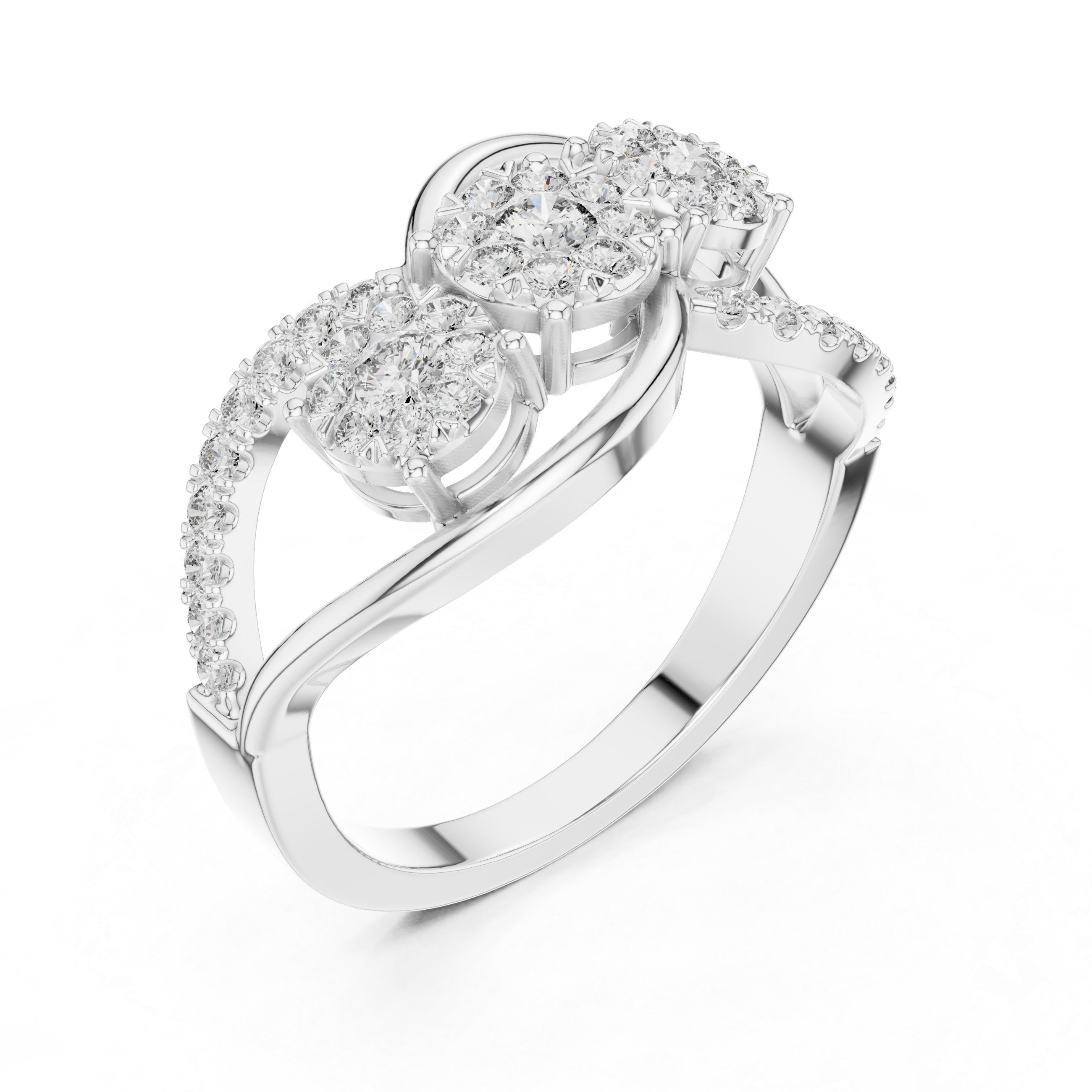 Infinity Twist Three-Stone Floral Diamond Ring