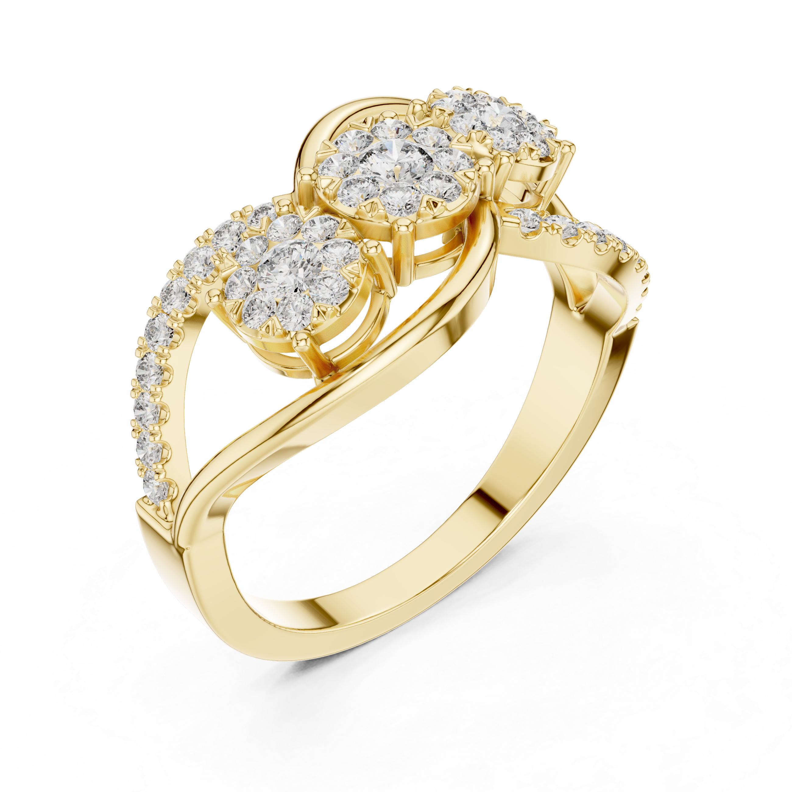 Infinity Twist Three-Stone Floral Diamond Ring